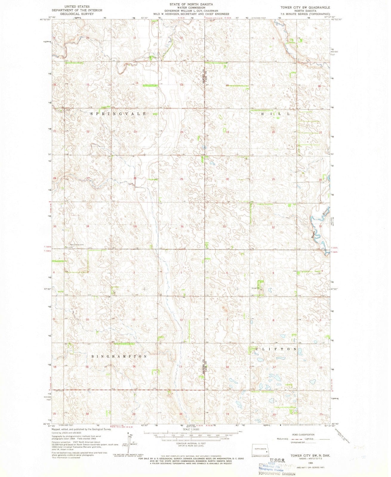 1965 Tower City, ND - North Dakota - USGS Topographic Map