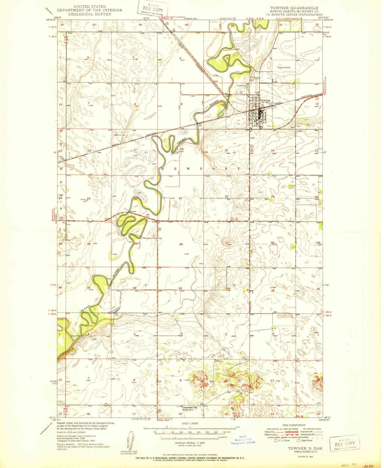 1950 Towner, ND - North Dakota - USGS Topographic Map v2