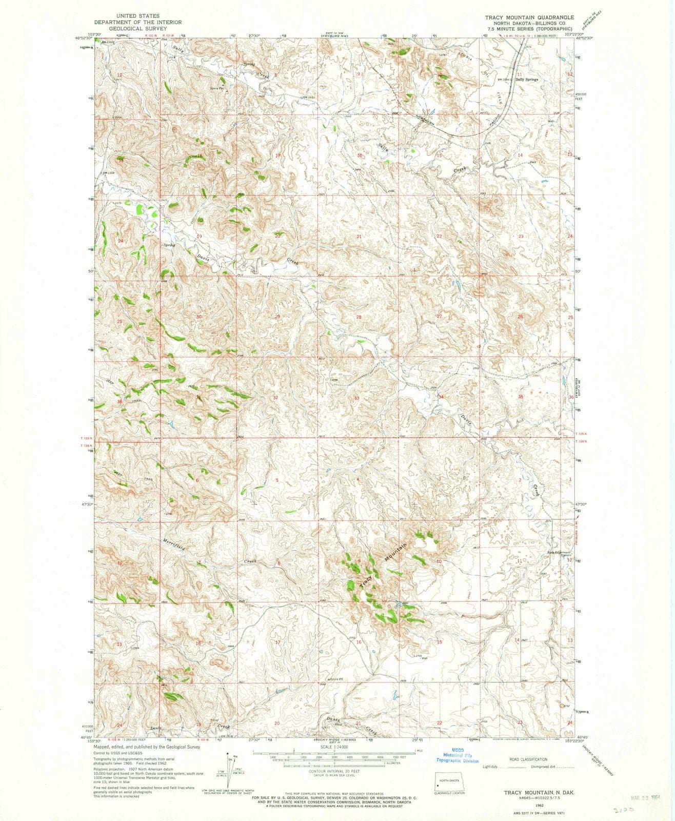 1962 Tracy Mountain, ND - North Dakota - USGS Topographic Map
