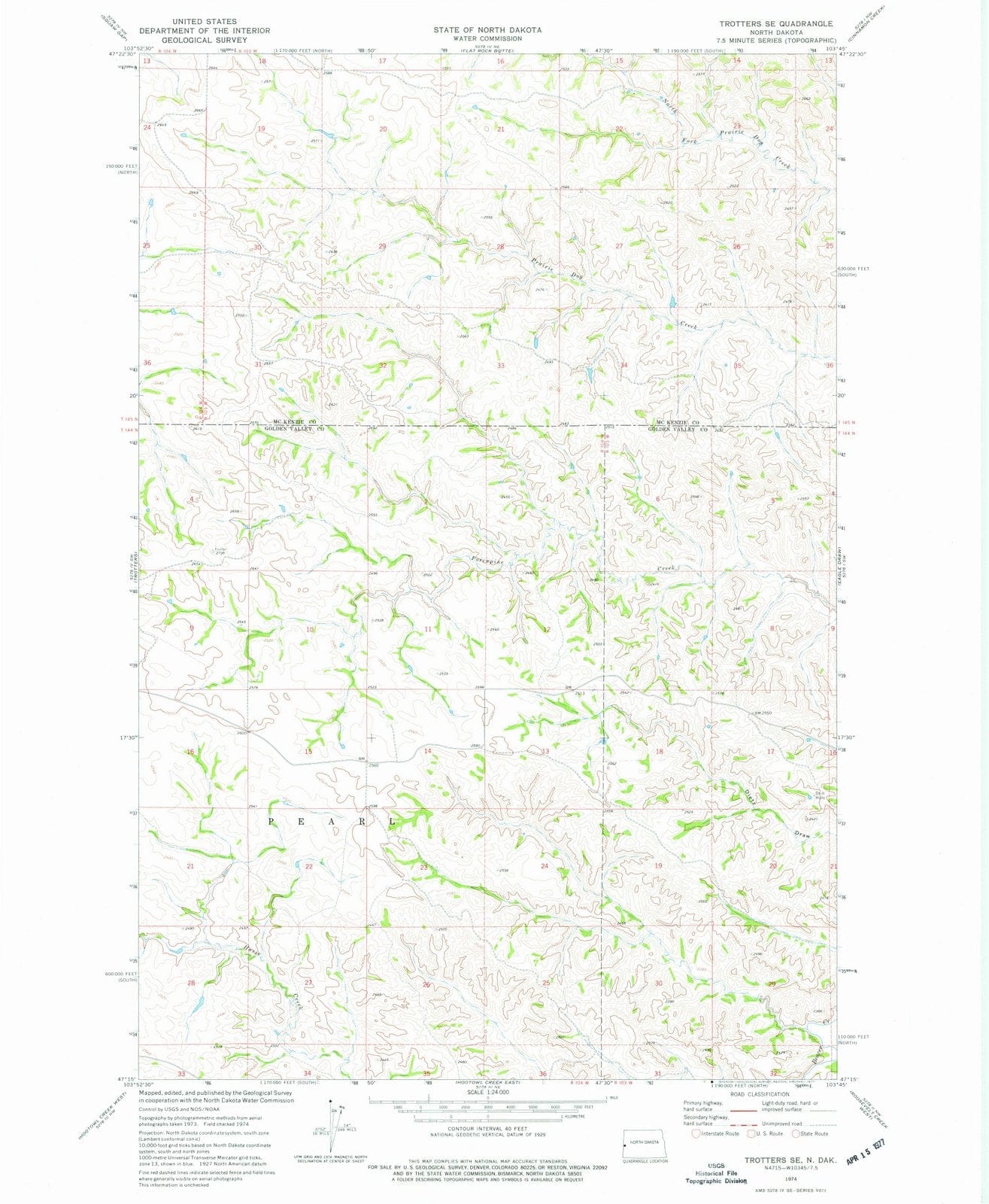 1974 Trotters, ND - North Dakota - USGS Topographic Map