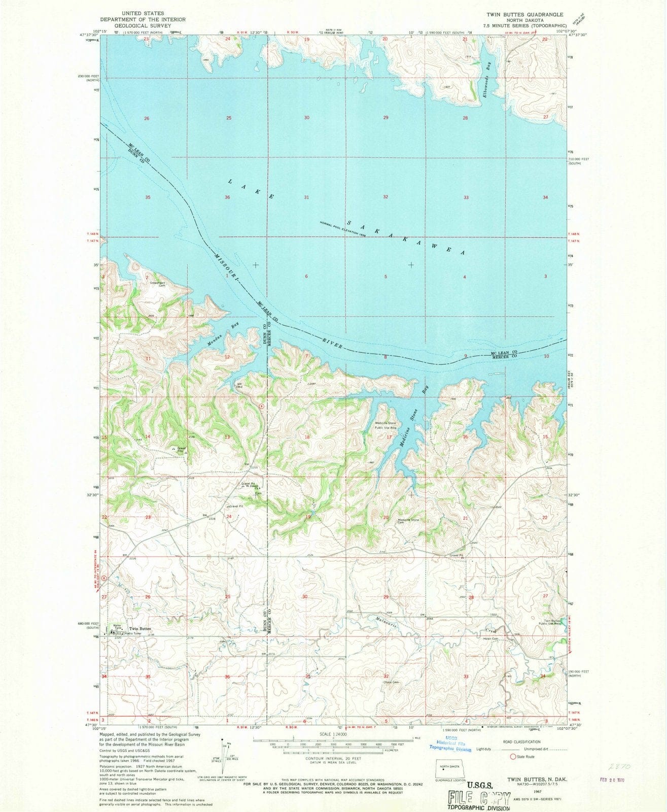 1967 Twin Buttes, ND - North Dakota - USGS Topographic Map