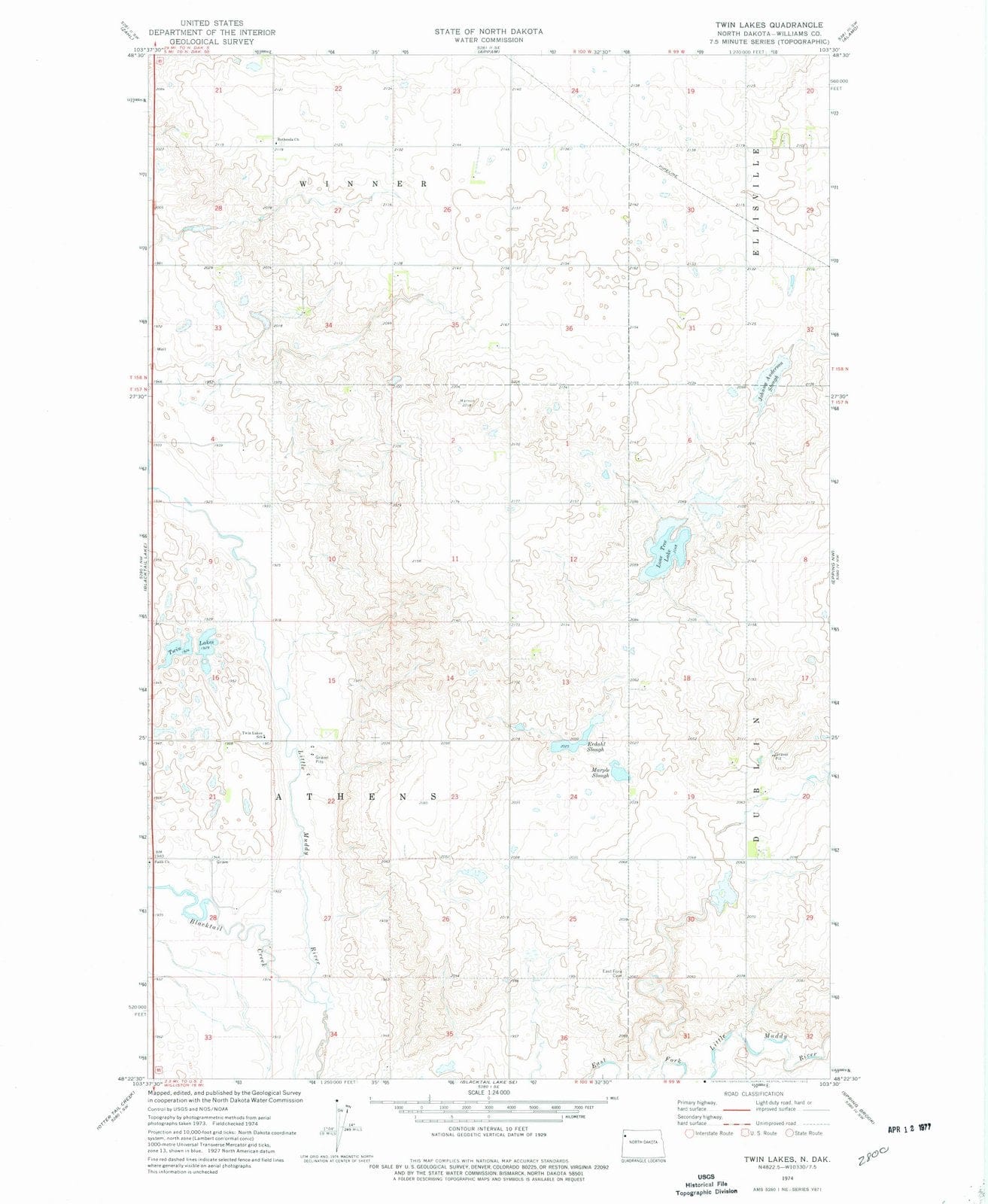 1974 Twin Lakes, ND - North Dakota - USGS Topographic Map