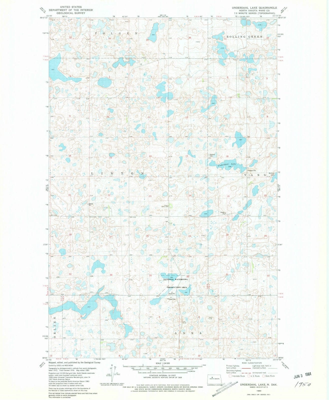 1980 Underdahl Lake, ND - North Dakota - USGS Topographic Map