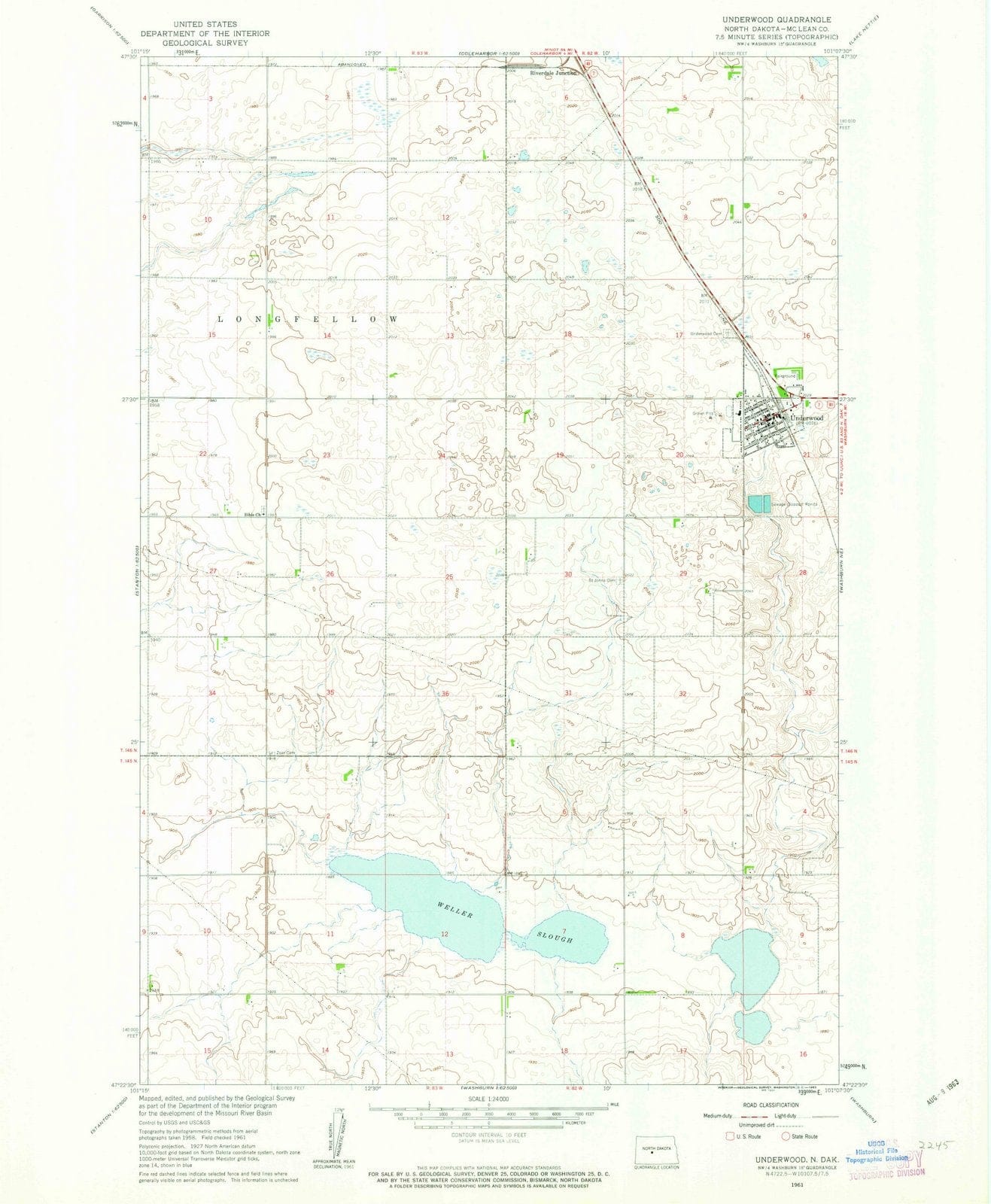 1961 Underwood, ND - North Dakota - USGS Topographic Map