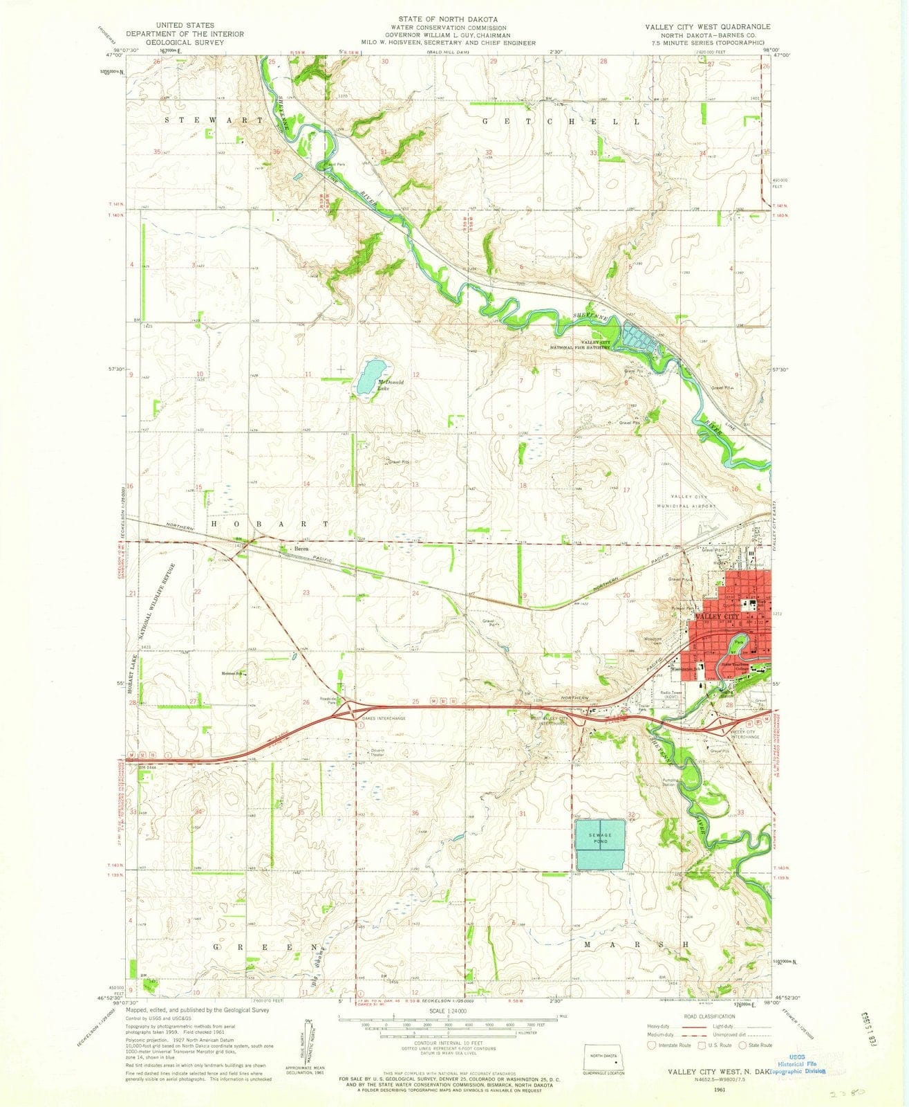 1961 Valley City West, ND - North Dakota - USGS Topographic Map
