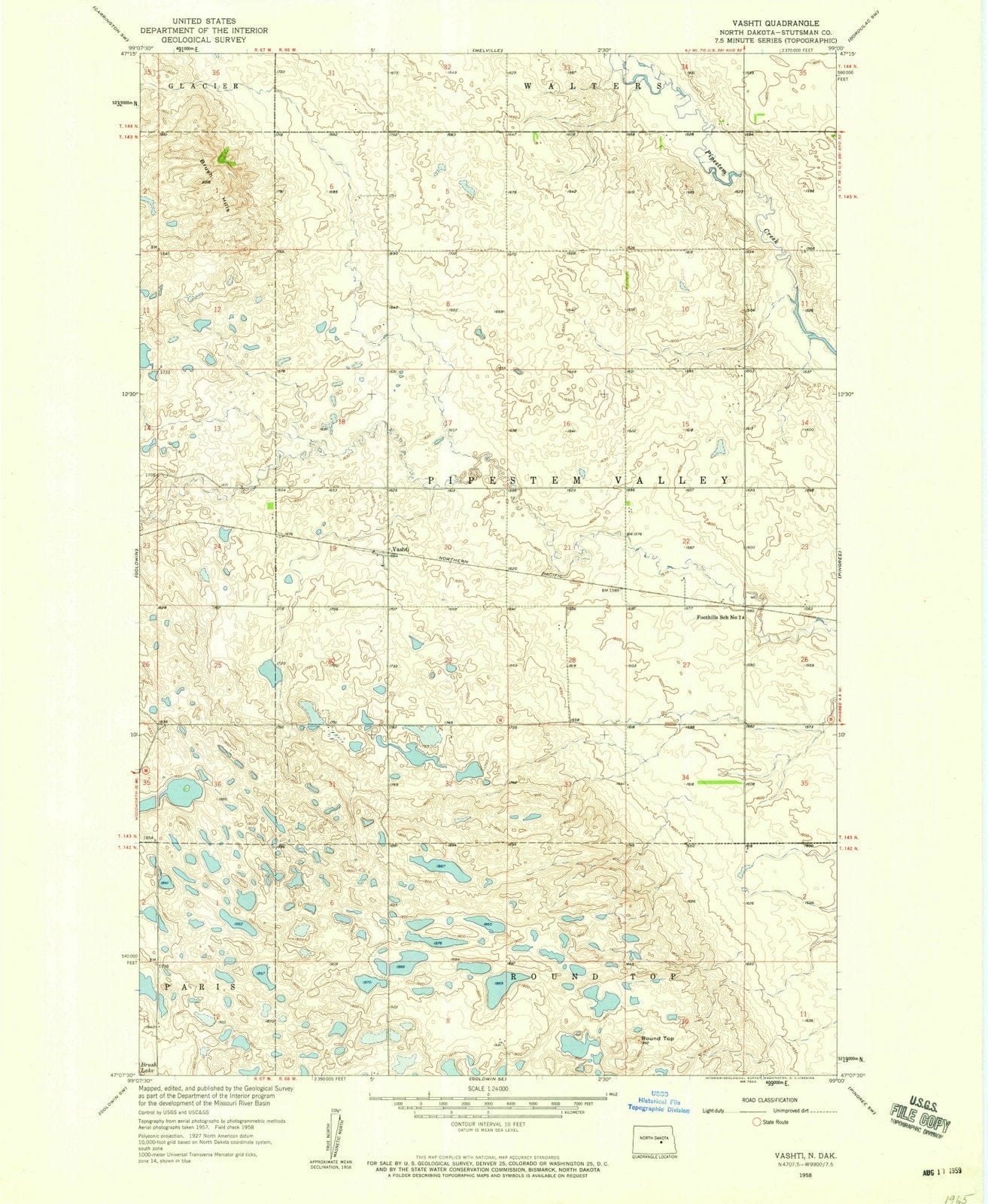 1958 Vashti, ND - North Dakota - USGS Topographic Map