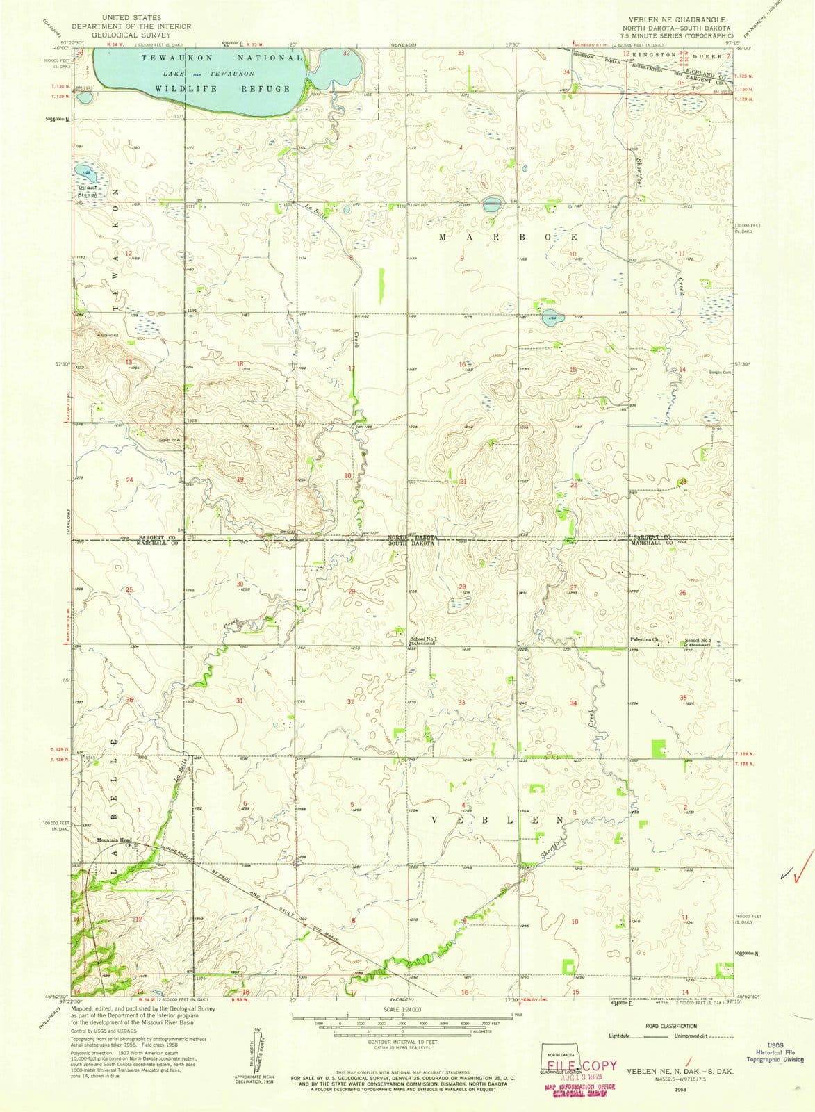1958 Veblen, ND - North Dakota - USGS Topographic Map