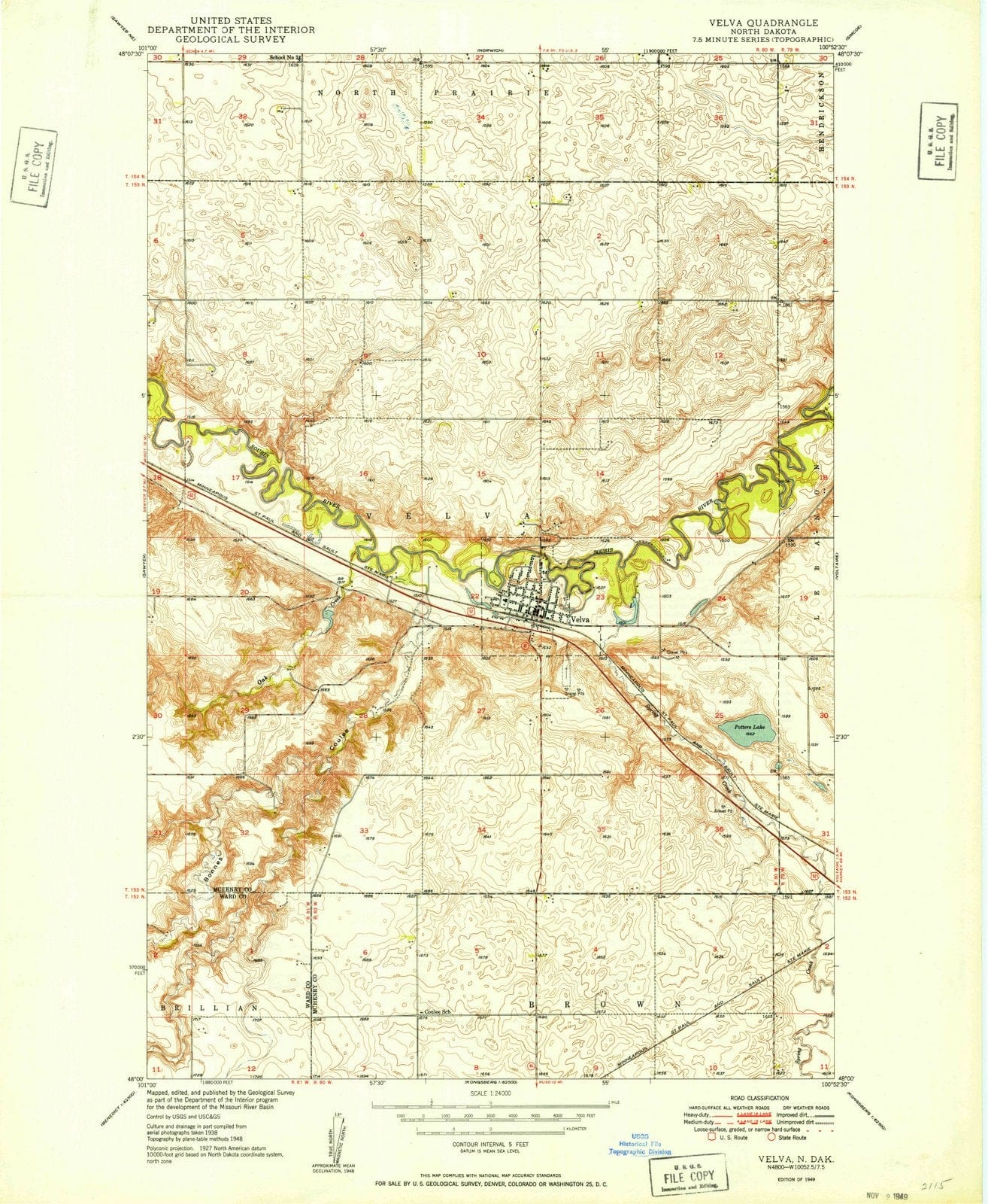 1949 Velva, ND - North Dakota - USGS Topographic Map