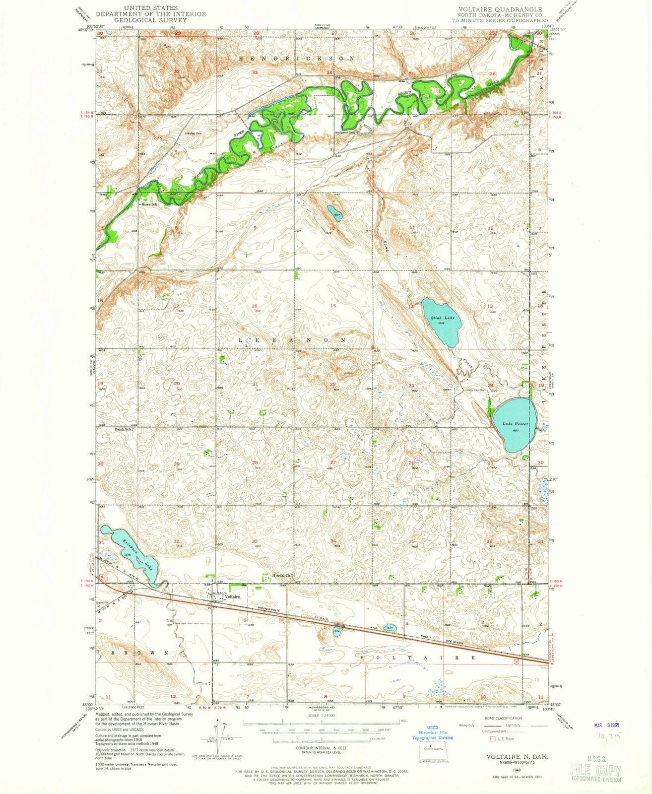 1948 Voltaire, ND - North Dakota - USGS Topographic Map