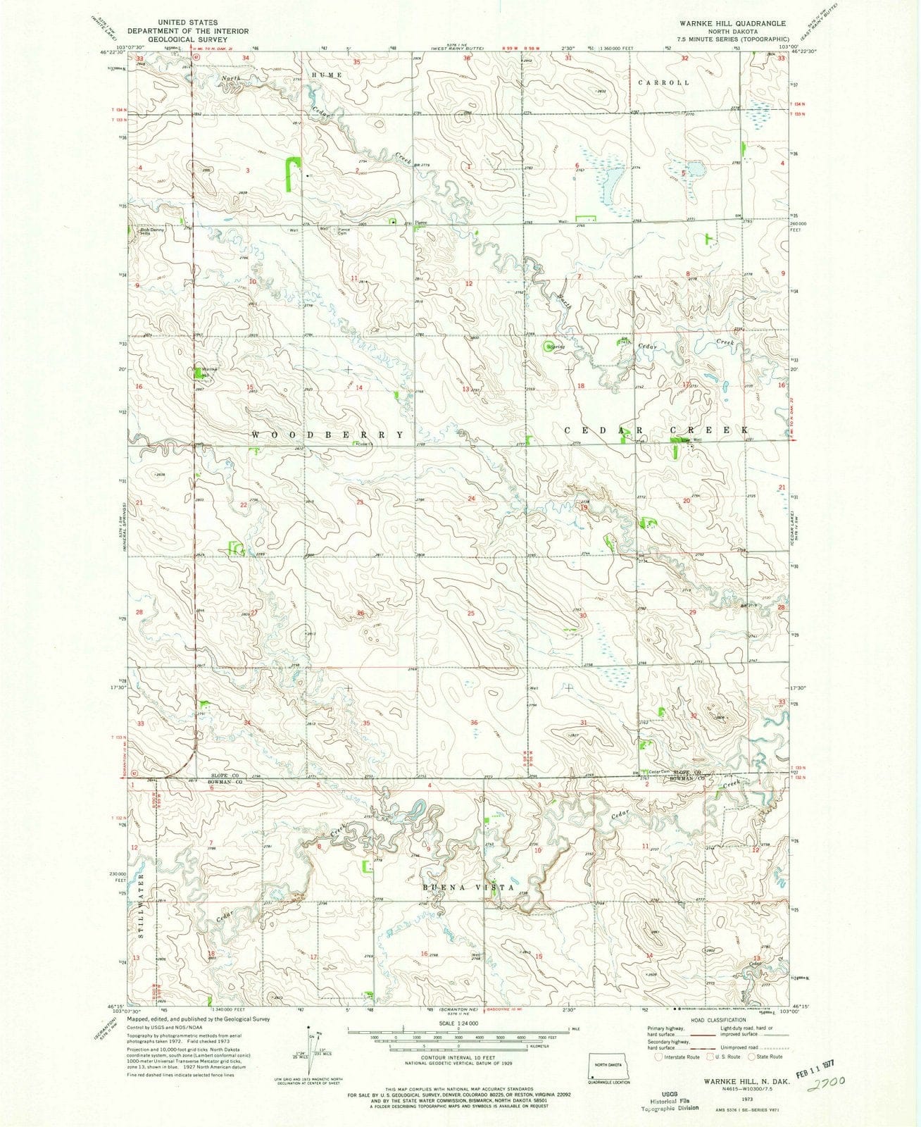 1973 Warnke Hill, ND - North Dakota - USGS Topographic Map