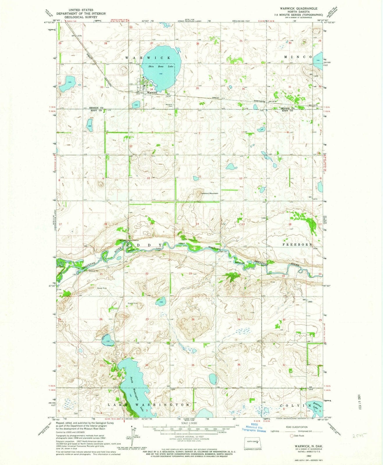 1962 Warwick, ND - North Dakota - USGS Topographic Map