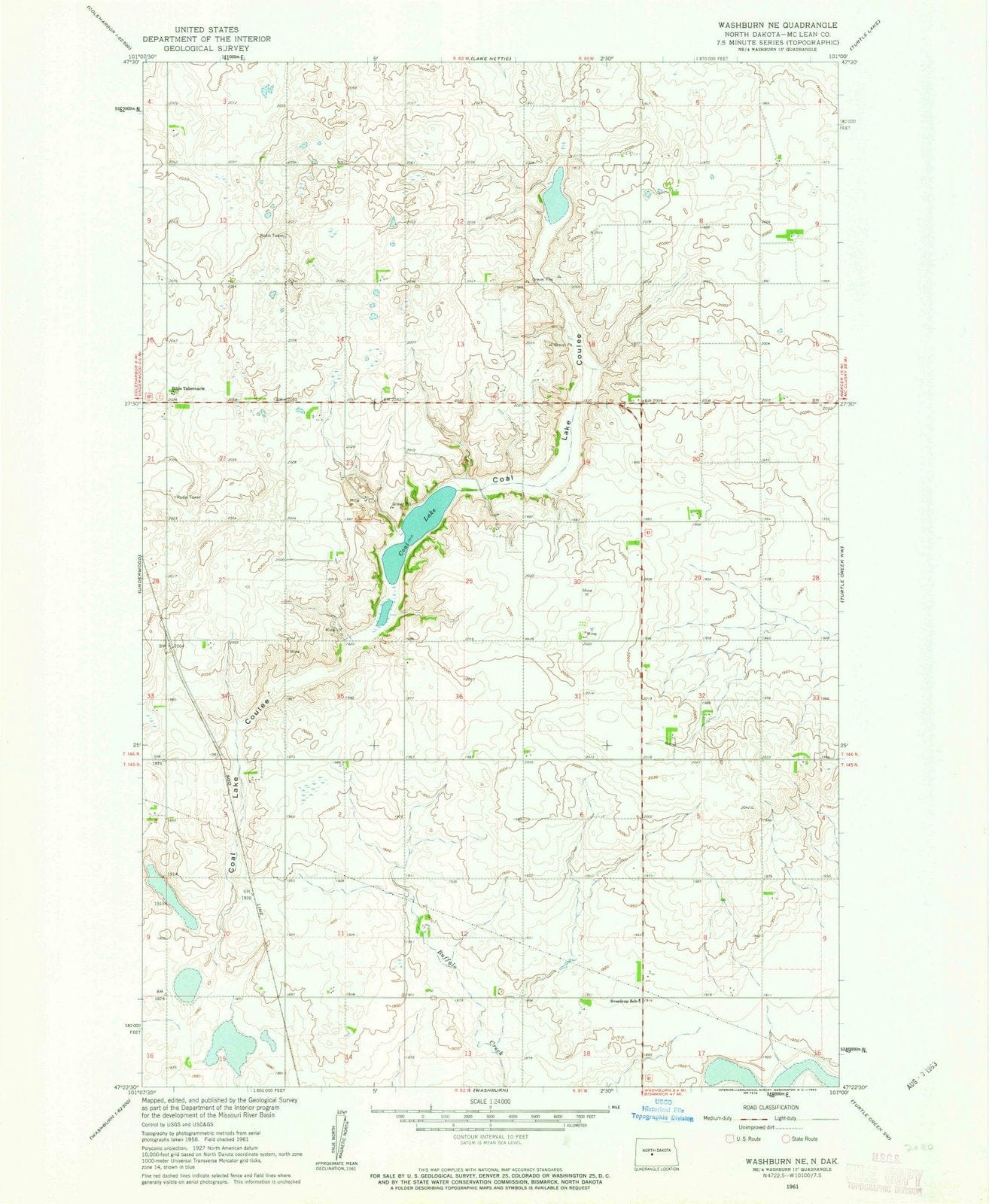 1961 Washburn, ND - North Dakota - USGS Topographic Map