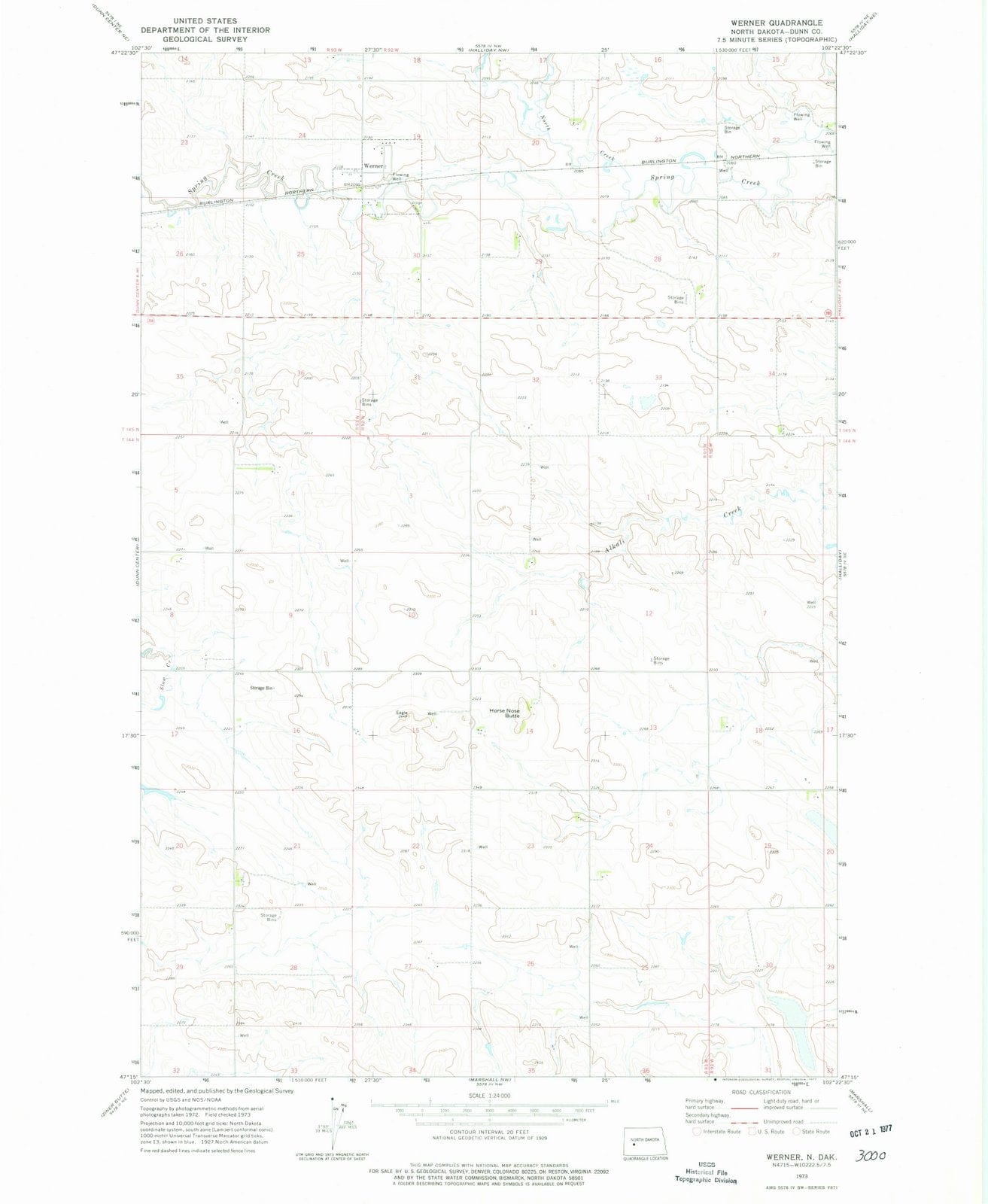 1973 Werner, ND - North Dakota - USGS Topographic Map
