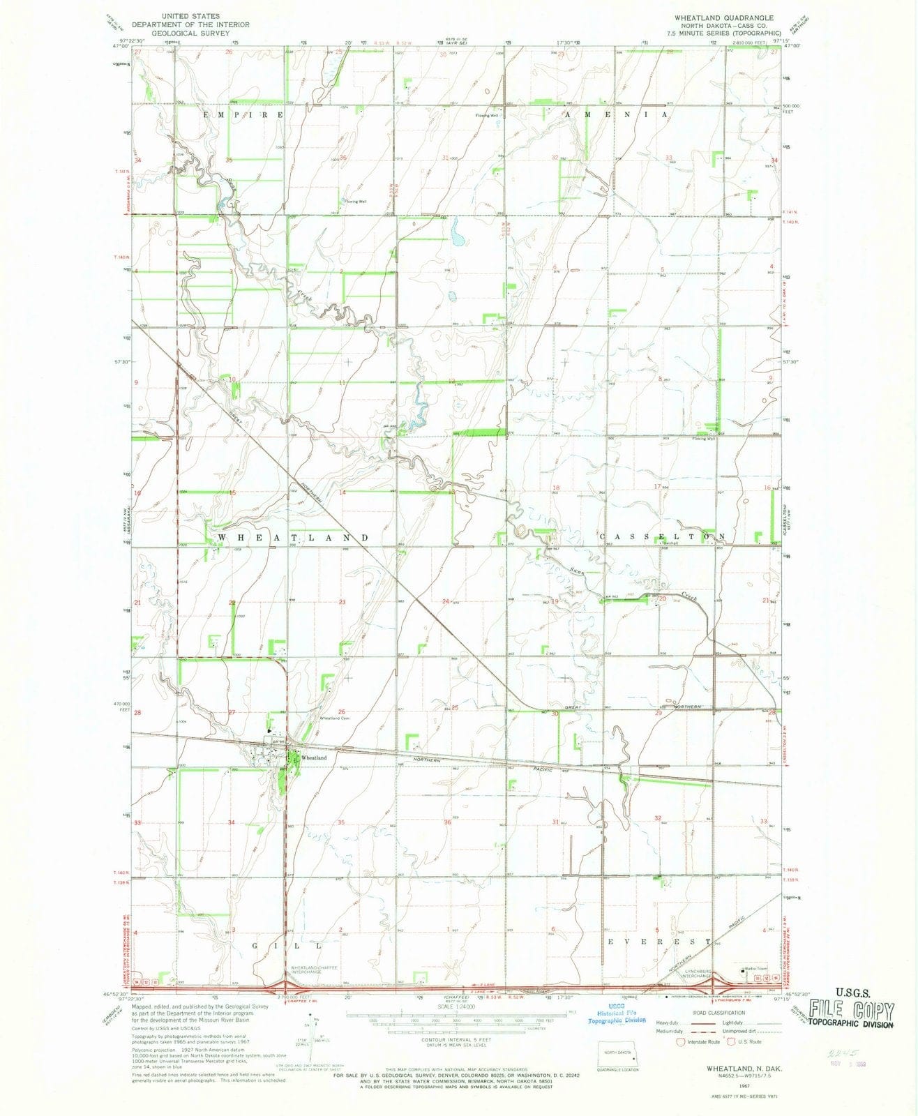 1967 Wheatland, ND - North Dakota - USGS Topographic Map