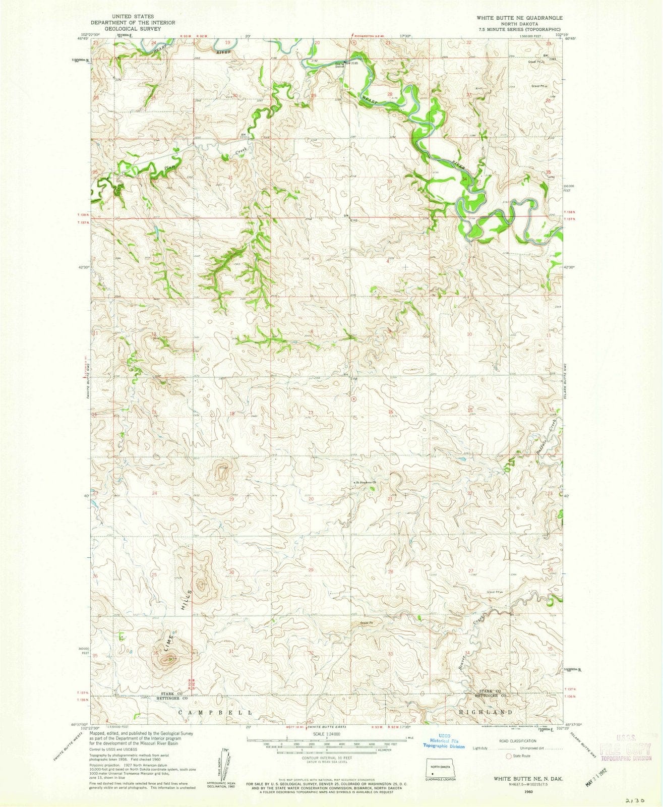 1960 White Butte, ND - North Dakota - USGS Topographic Map