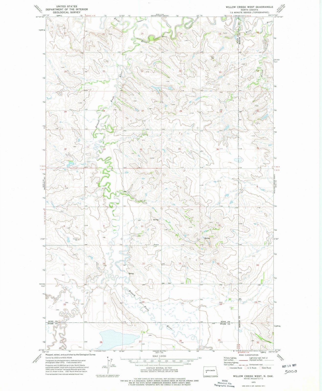 1973 Willow Creek West, ND - North Dakota - USGS Topographic Map