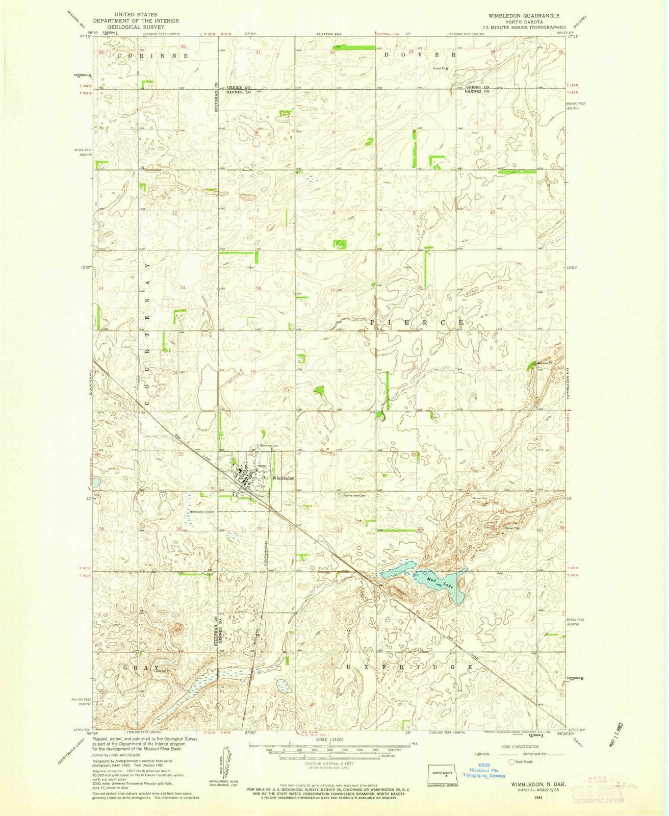 1961 Wimbledon, ND - North Dakota - USGS Topographic Map