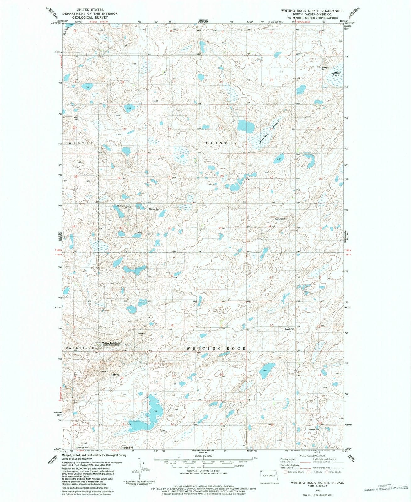 1983 Writing Rock North, ND - North Dakota - USGS Topographic Map
