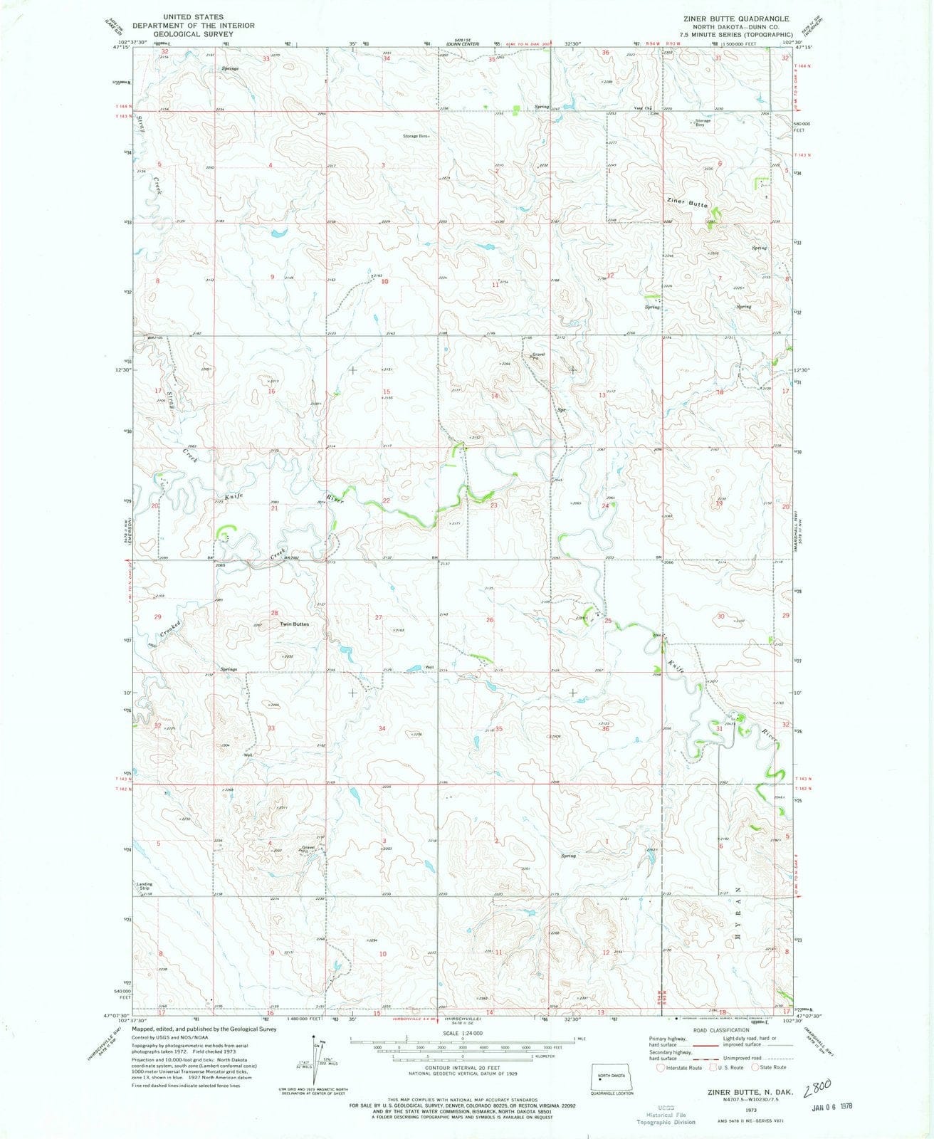 1973 Ziner Butte, ND - North Dakota - USGS Topographic Map
