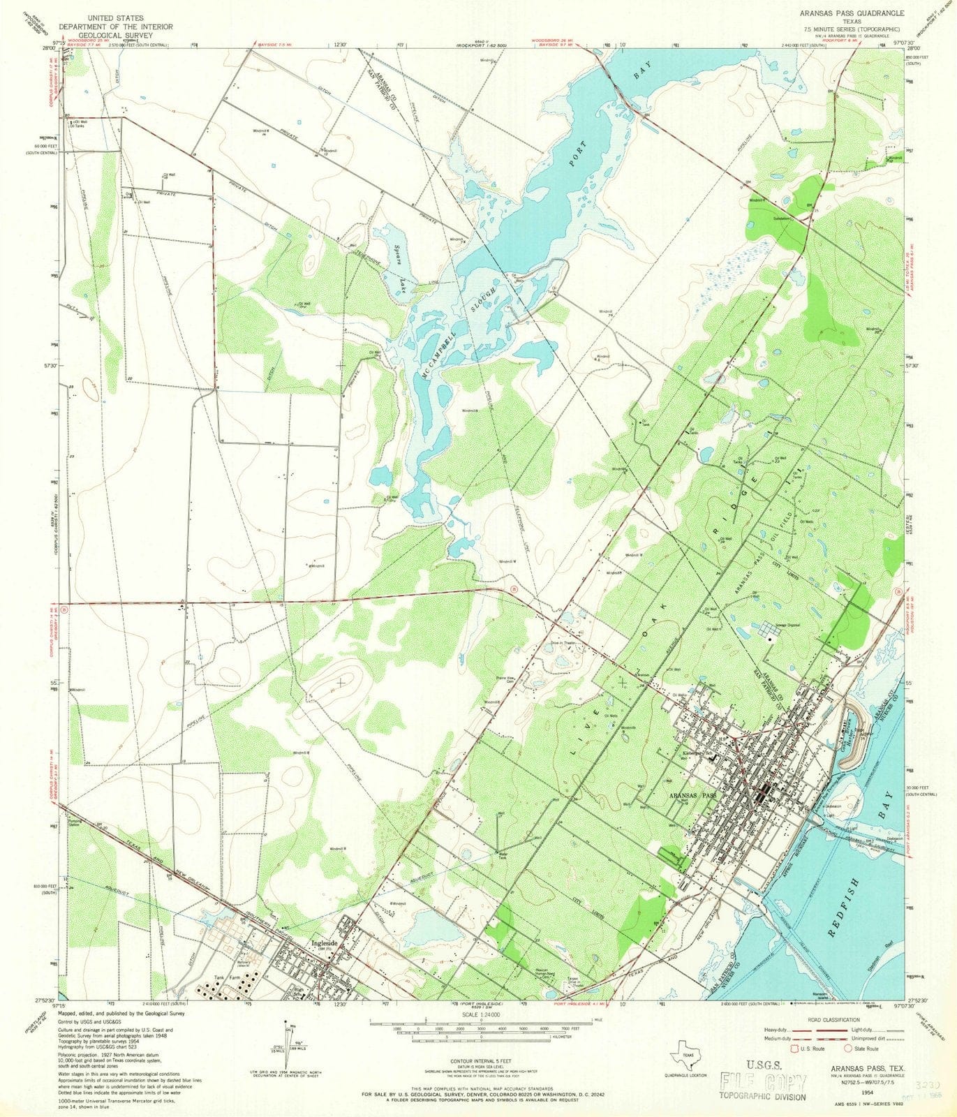 1954 Aransas Pass, TX - Texas - USGS Topographic Map