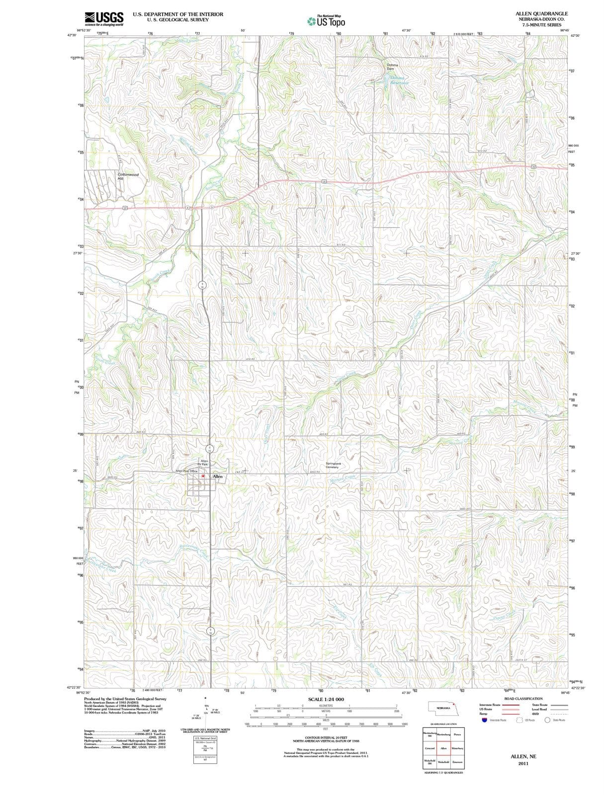 2011 Allen, NE - Nebraska - USGS Topographic Map