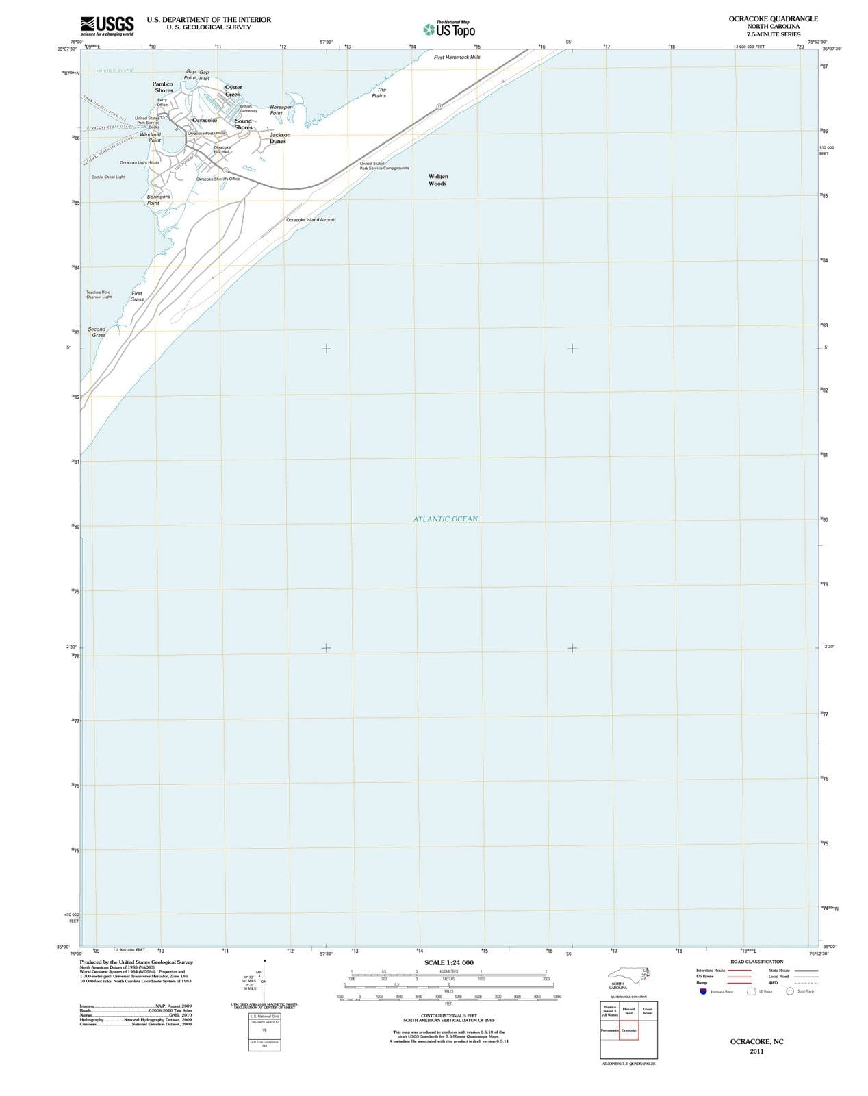 2011 Ocracoke, NC - North Carolina - USGS Topographic Map