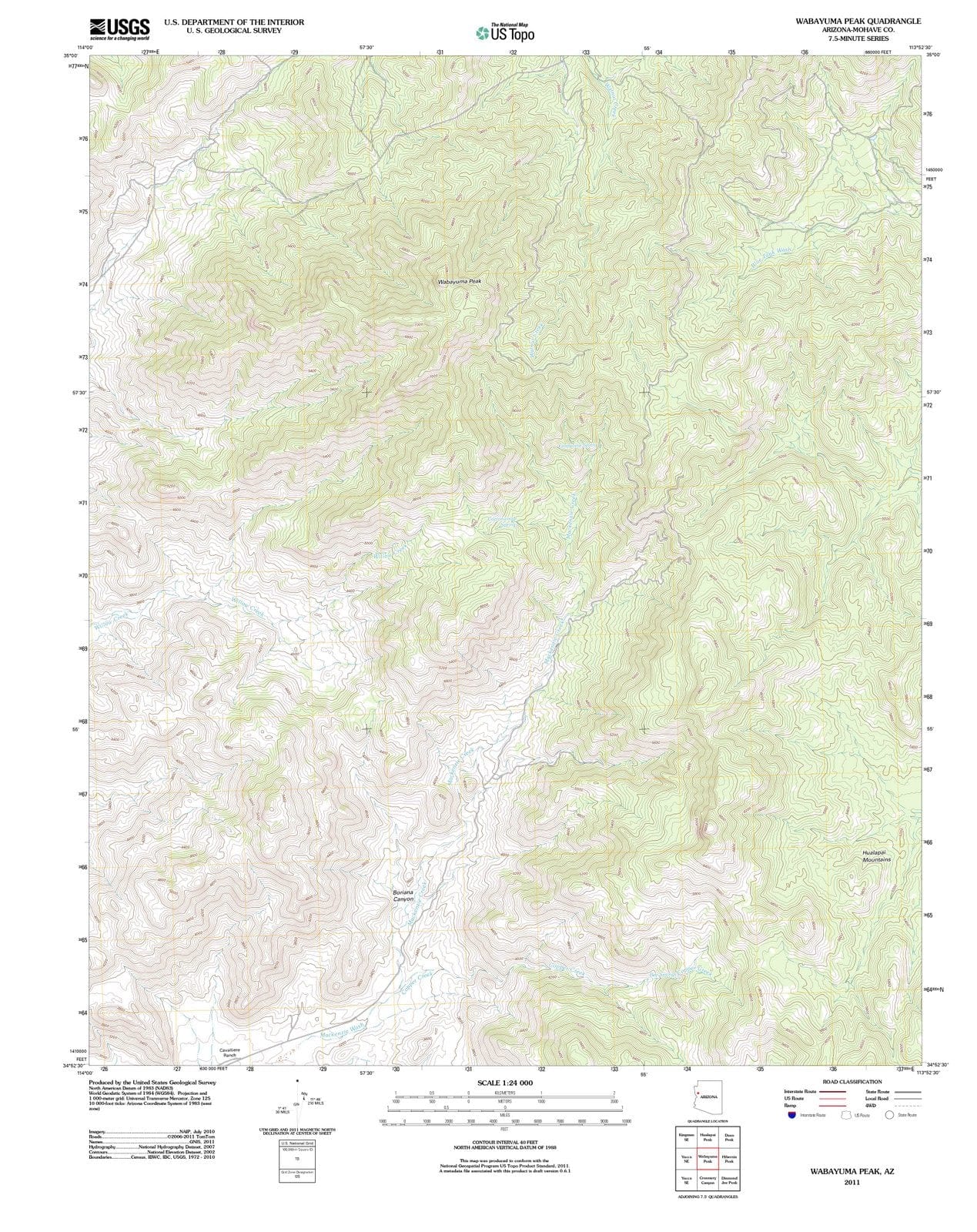 2011 Wabayuma Peak, AZ - Arizona - USGS Topographic Map