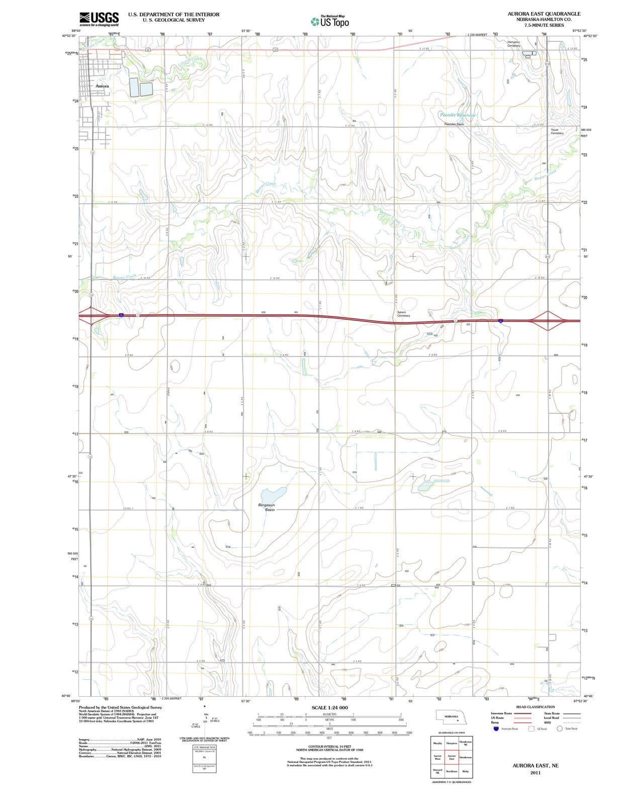 2011 Aurora East, NE - Nebraska - USGS Topographic Map