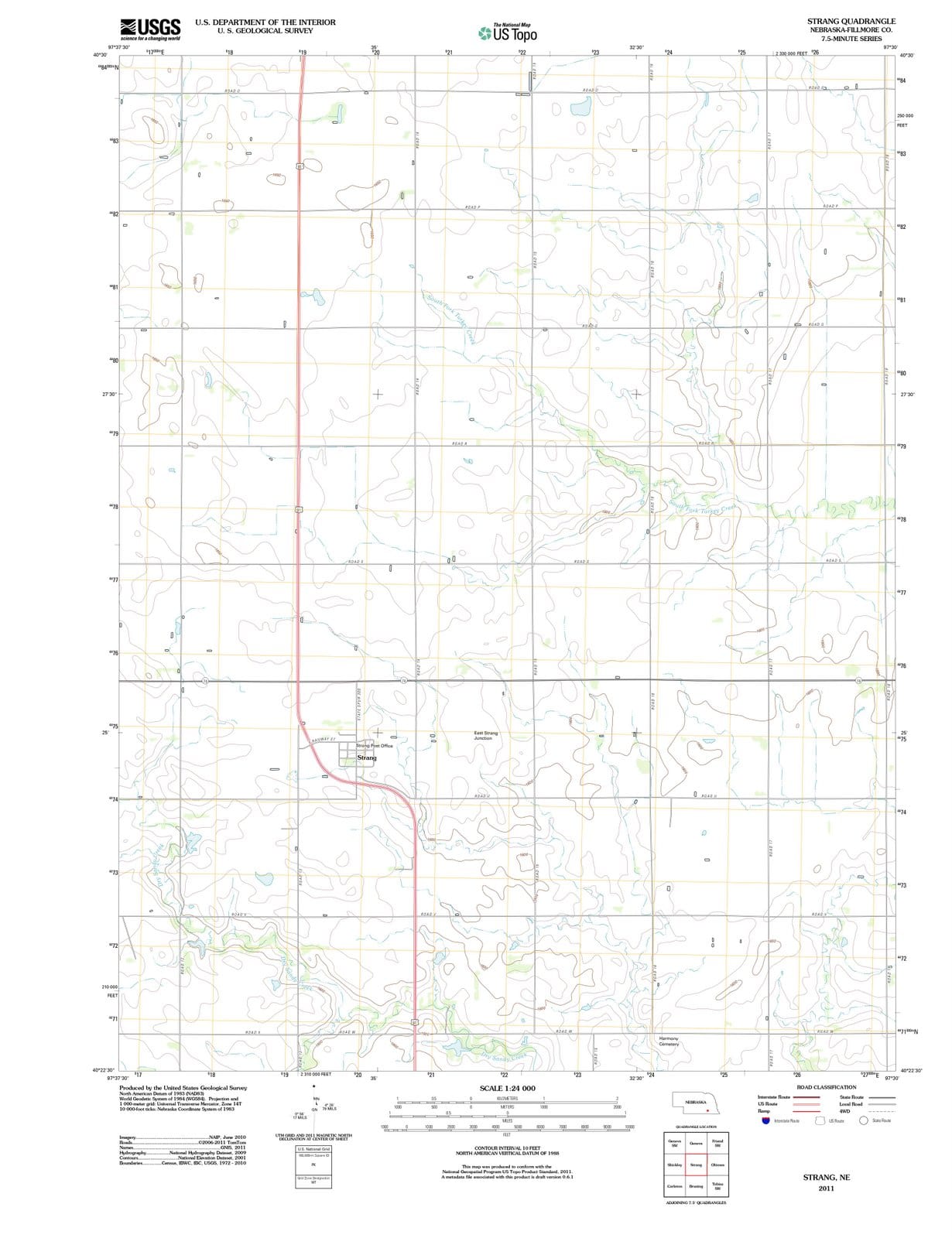 2011 Strang, NE - Nebraska - USGS Topographic Map