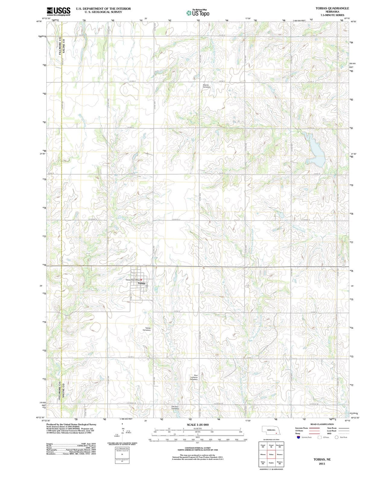 2011 Tobias, NE - Nebraska - USGS Topographic Map