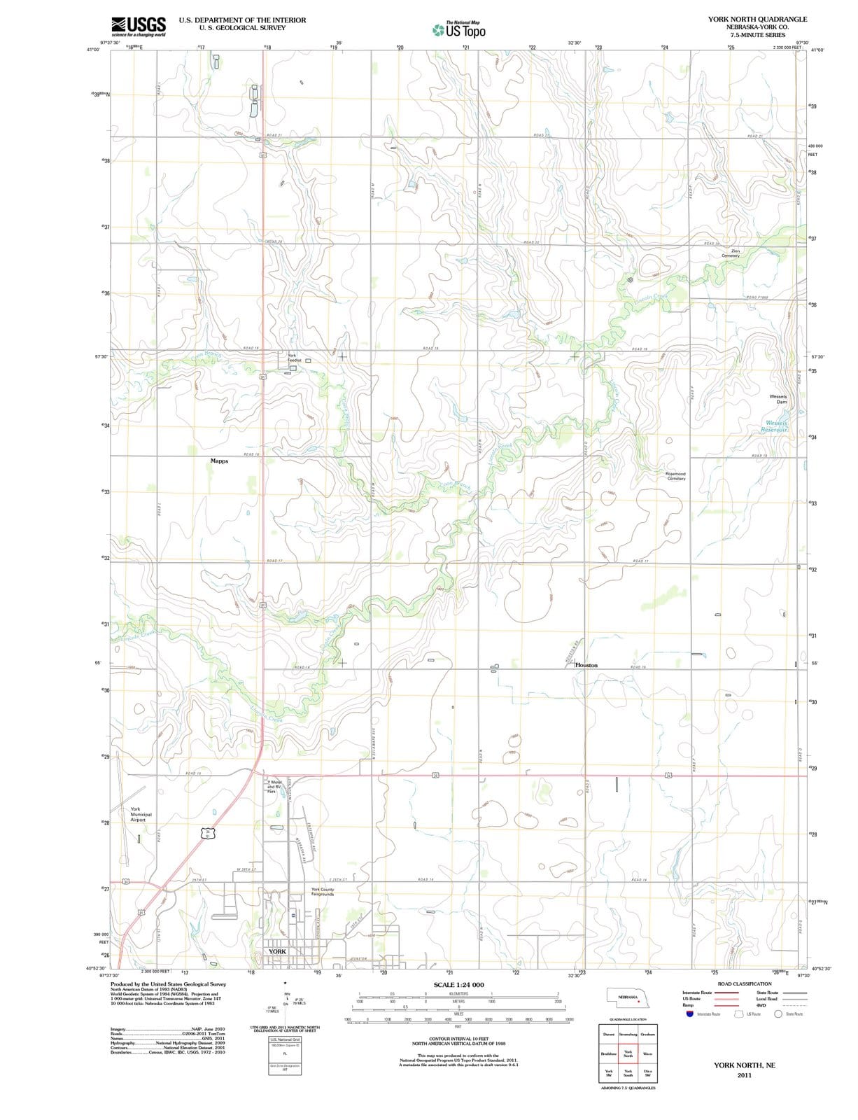 2011 York North, NE - Nebraska - USGS Topographic Map