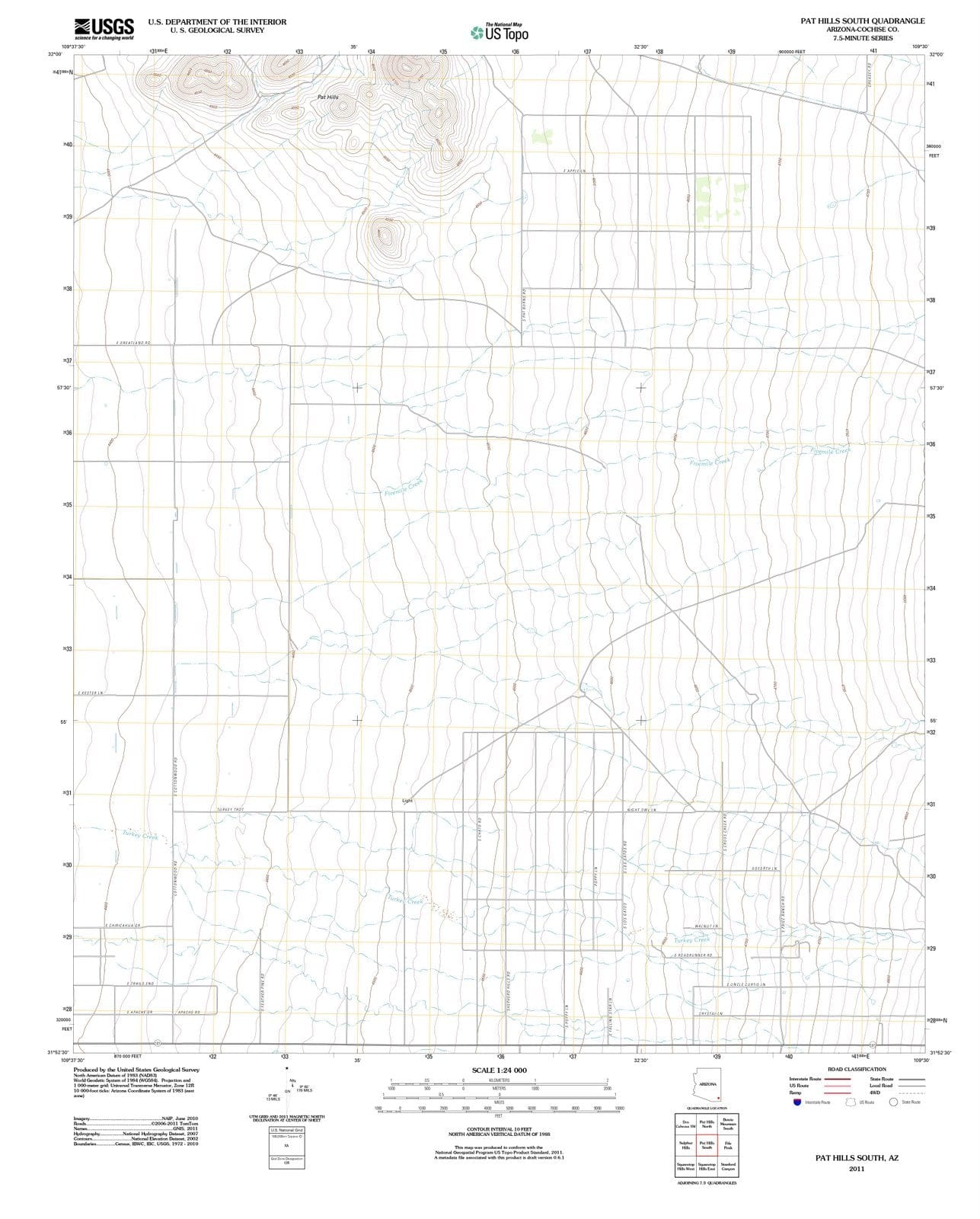 2011 Pat Hills South, AZ - Arizona - USGS Topographic Map