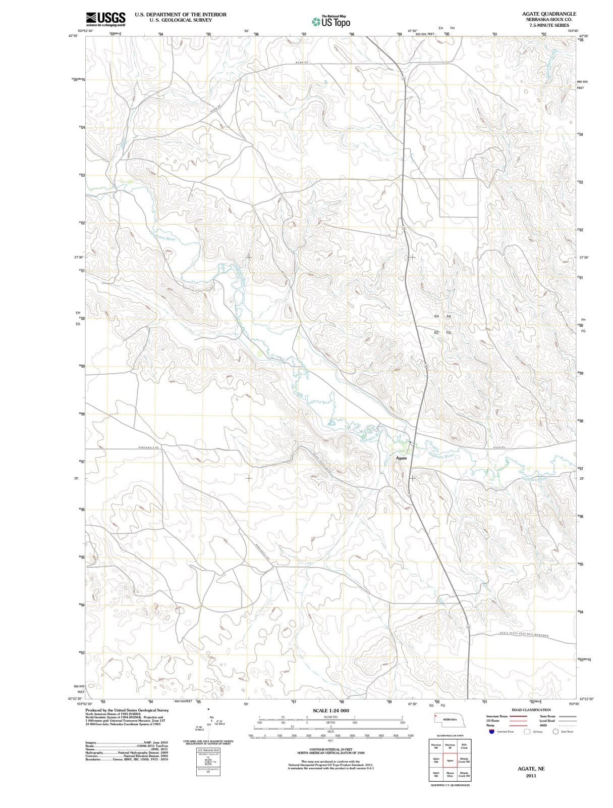 2011 Agate, NE - Nebraska - USGS Topographic Map