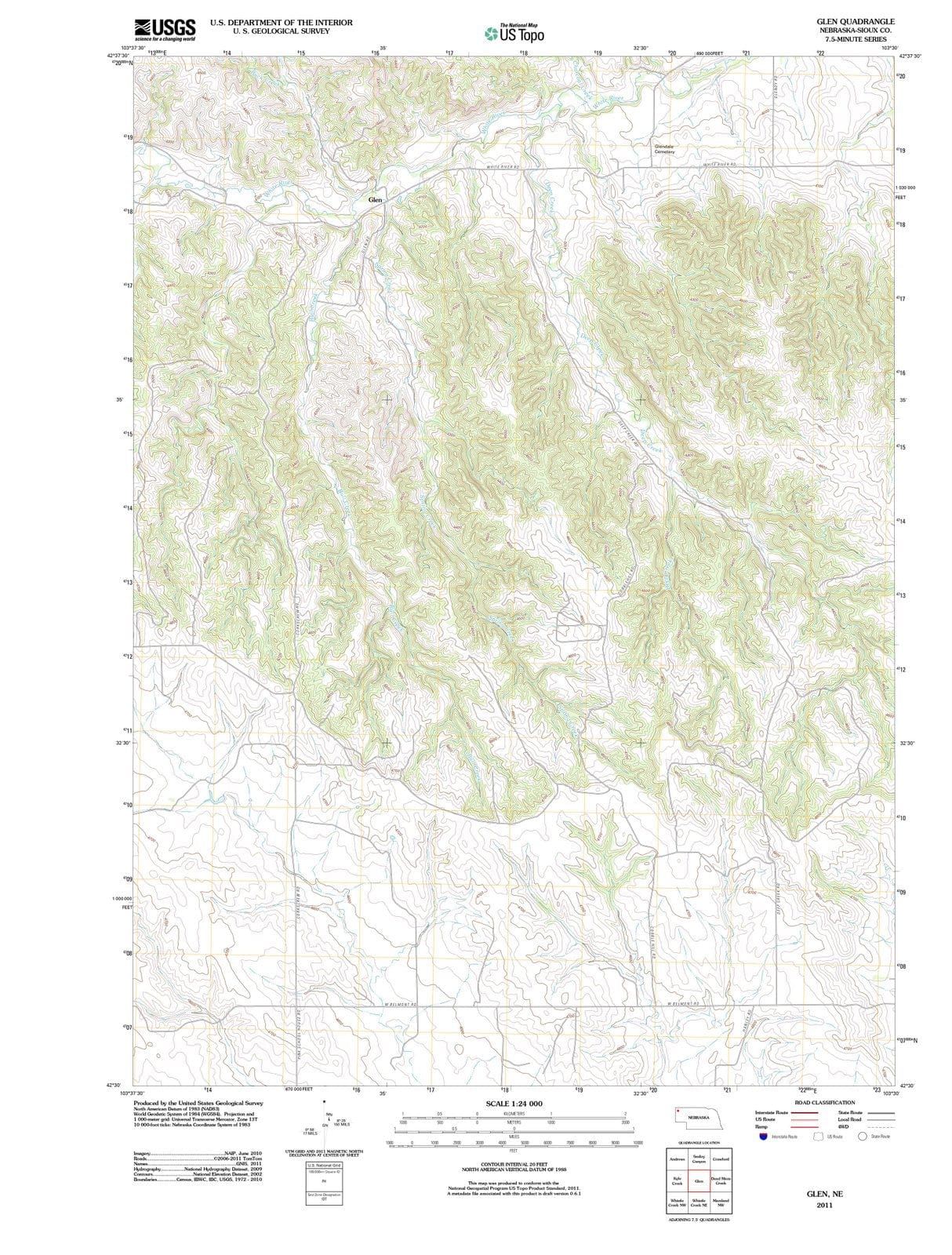 2011 Glen, NE - Nebraska - USGS Topographic Map