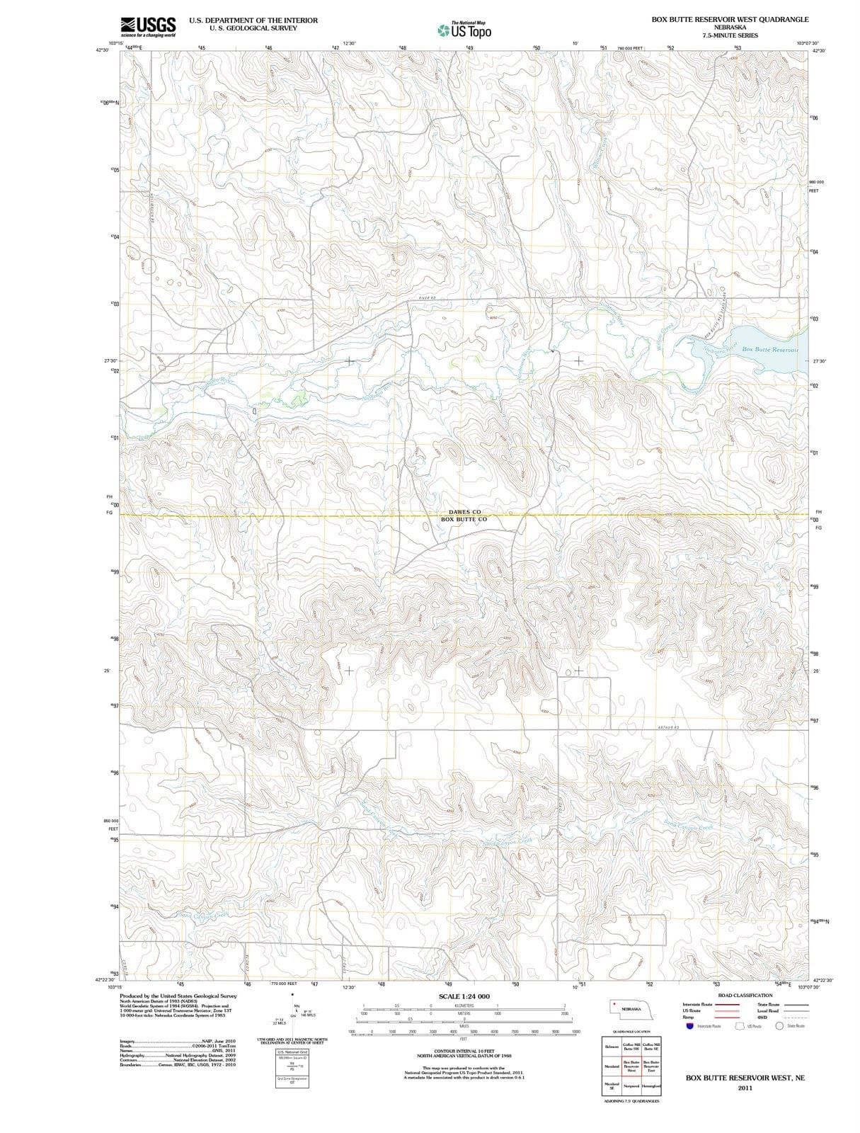 2011 Box Butte Reservoir West, NE - Nebraska - USGS Topographic Map