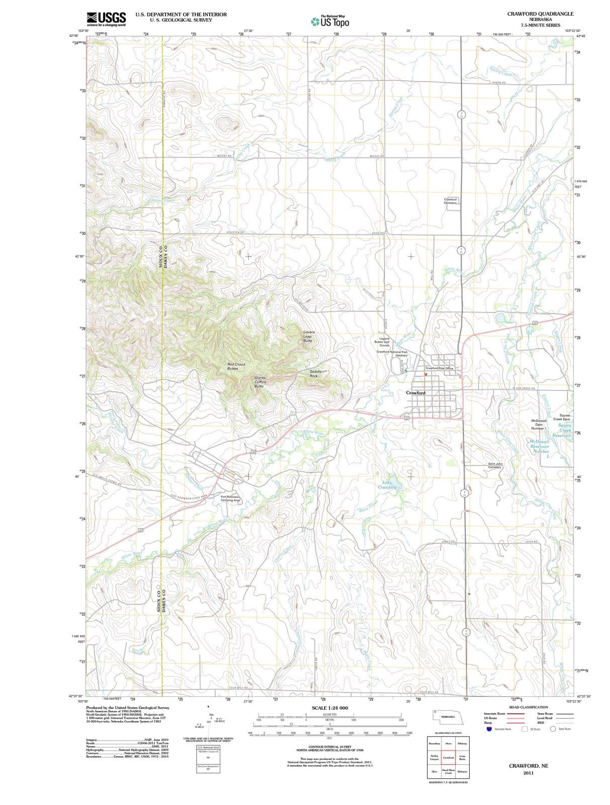2011 Crawford, NE - Nebraska - USGS Topographic Map