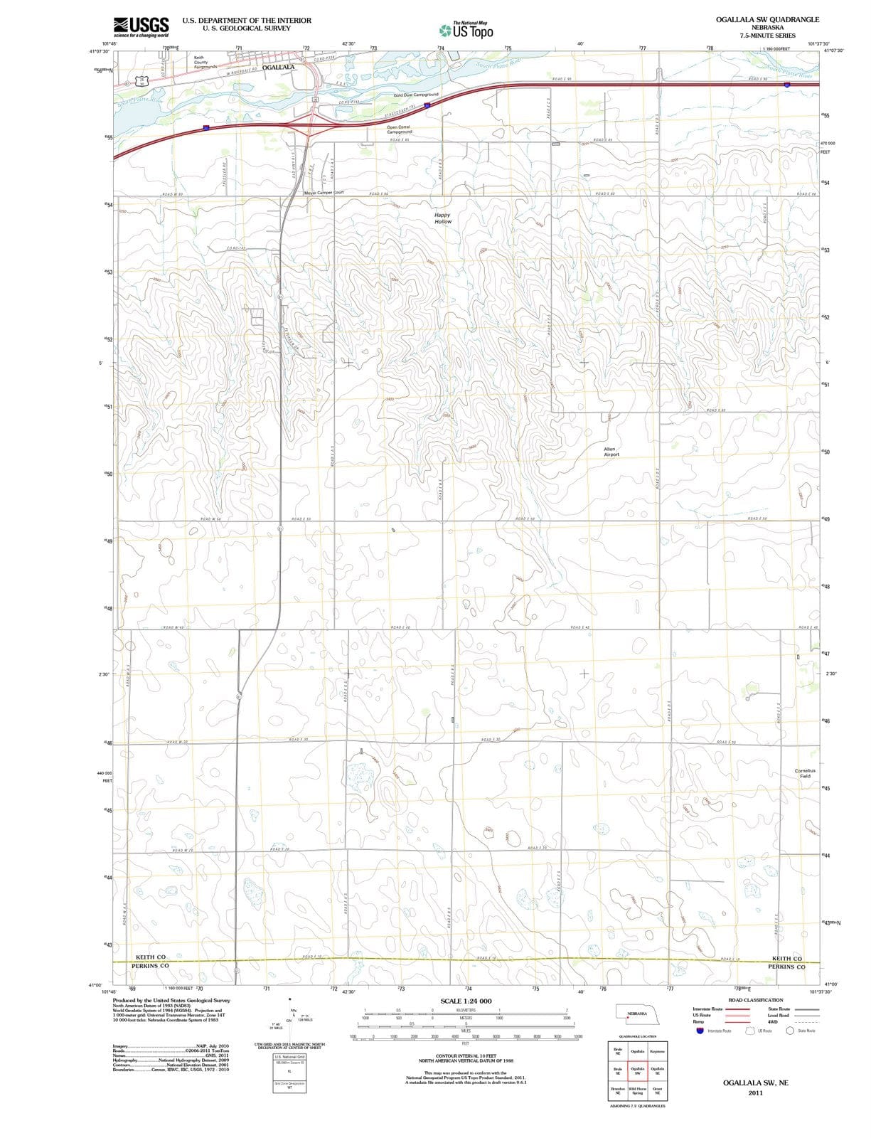 2011 Ogallala, NE - Nebraska - USGS Topographic Map v2