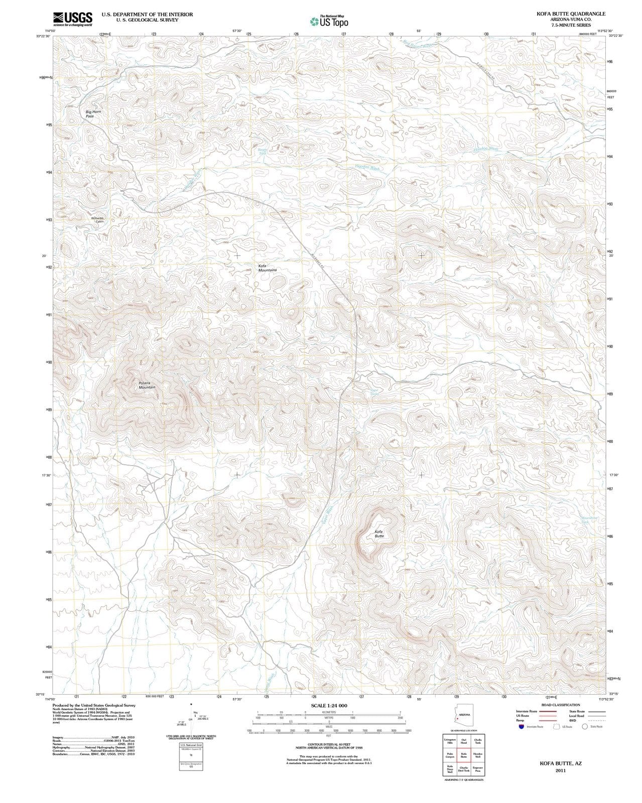 2011 Kofa Butte, AZ - Arizona - USGS Topographic Map