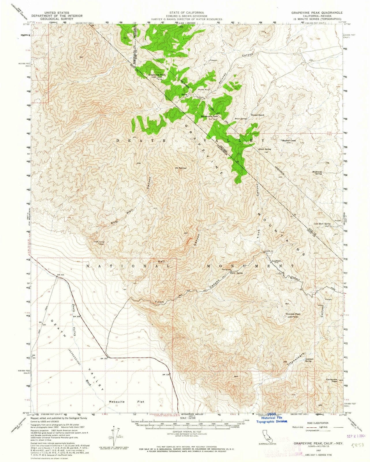 1957 Grapevine Peak, NV - Nevada - USGS Topographic Map