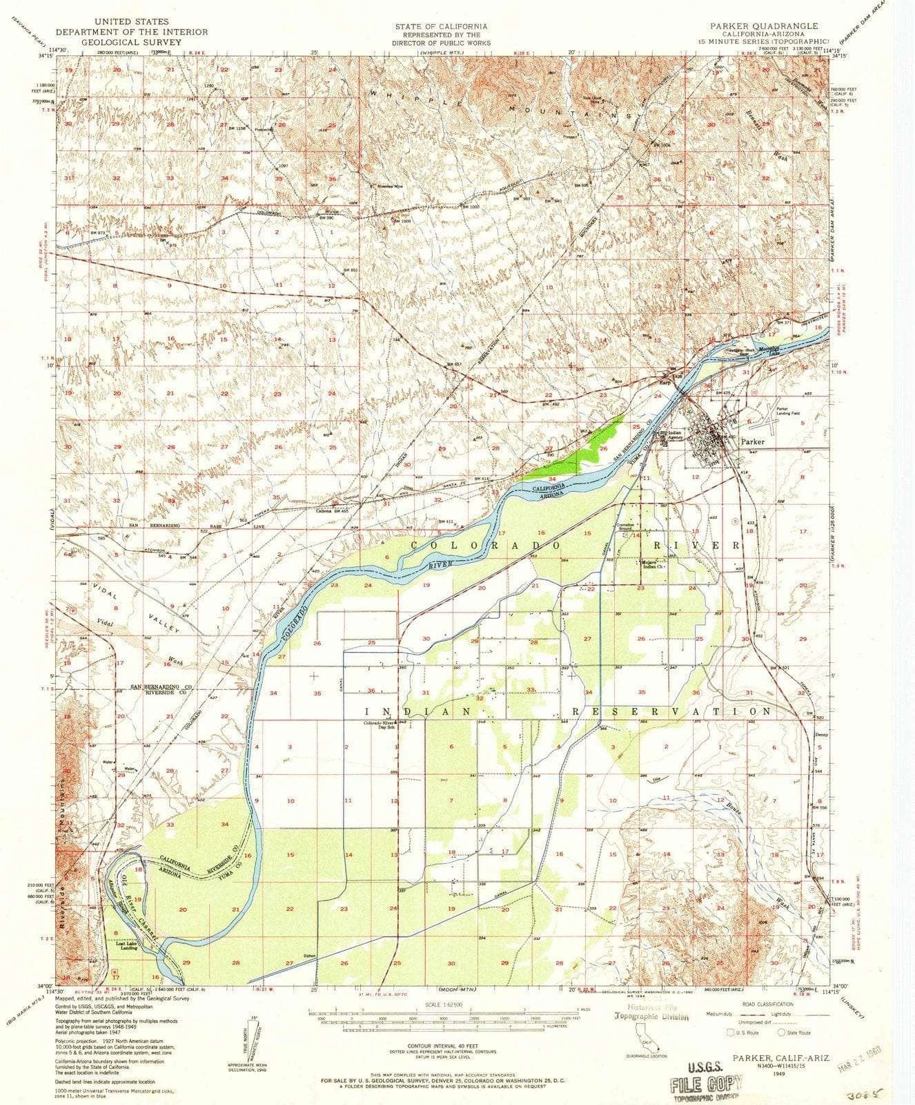 1949 Parker, AZ - Arizona - USGS Topographic Map