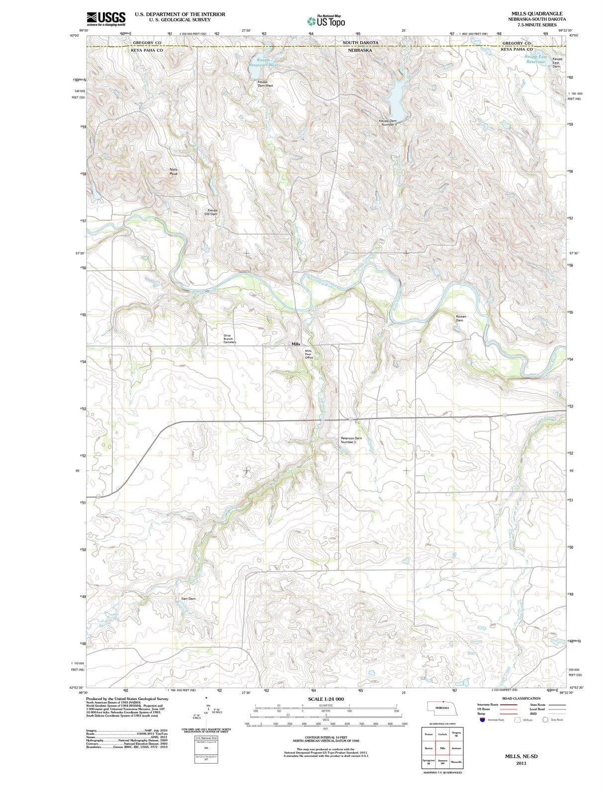 2011 Mills, NE - Nebraska - USGS Topographic Map