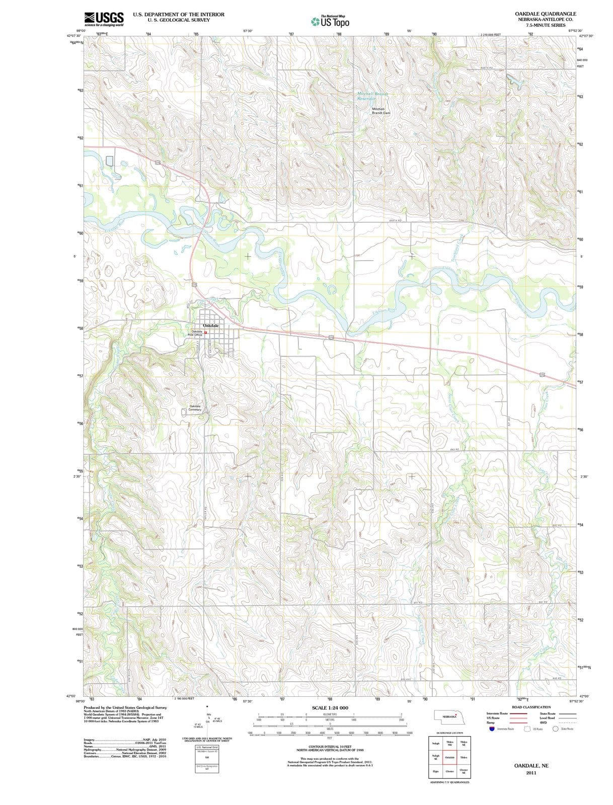 2011 Oakdale, NE - Nebraska - USGS Topographic Map