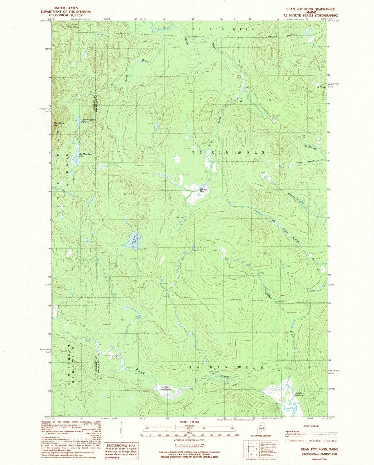 1989 Bean Pot Pond, ME - Maine - USGS Topographic Map