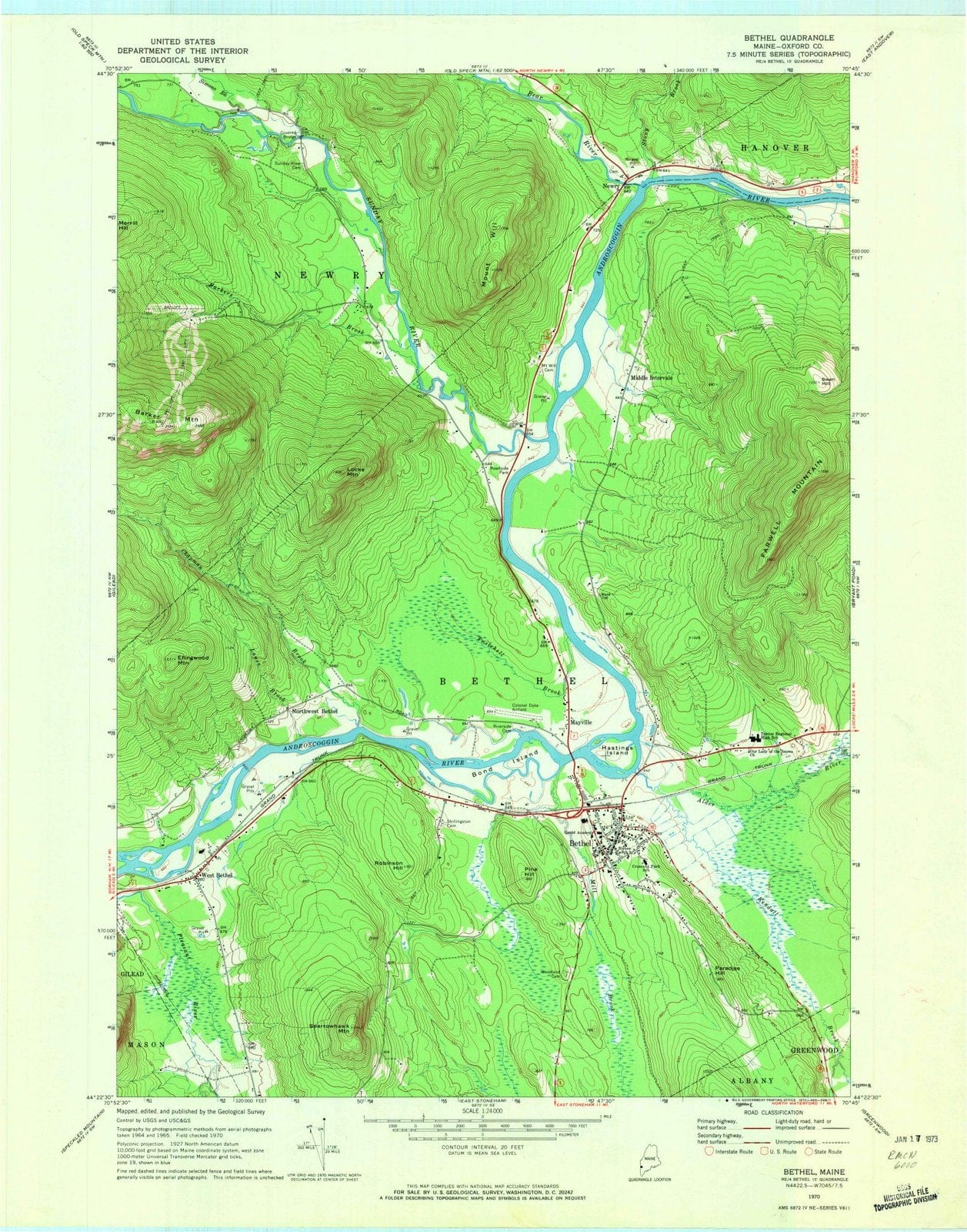 1970 Bethel, ME - Maine - USGS Topographic Map