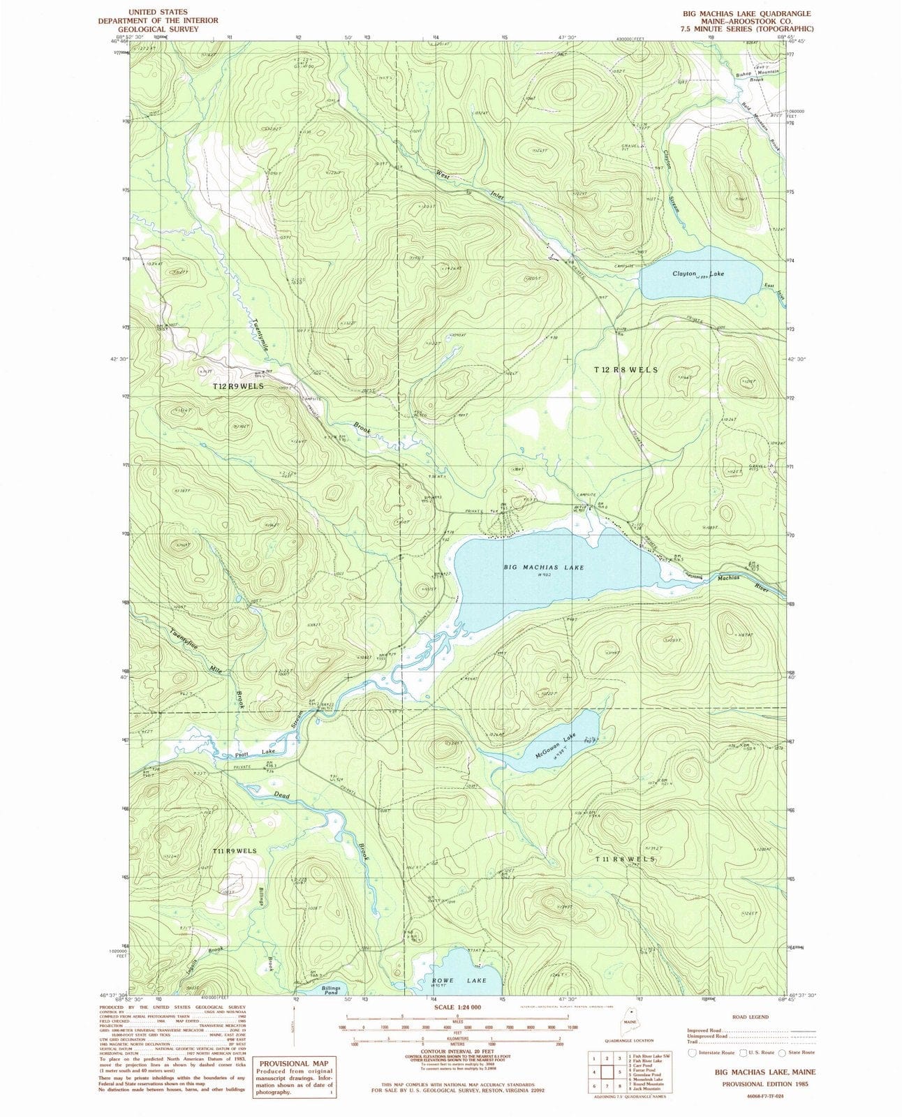 1985 Big Machias Lake, ME - Maine - USGS Topographic Map