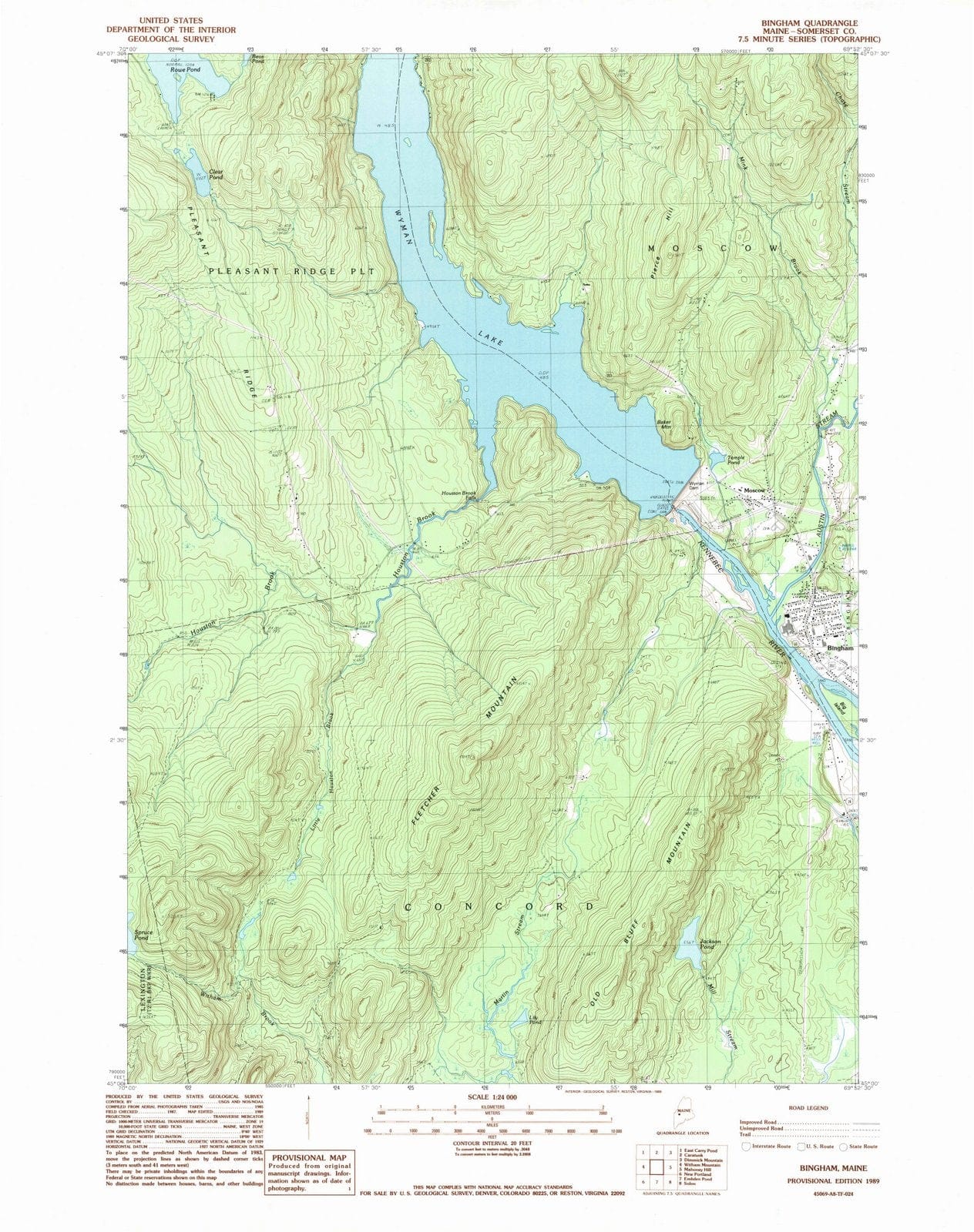1989 Bingham, ME - Maine - USGS Topographic Map