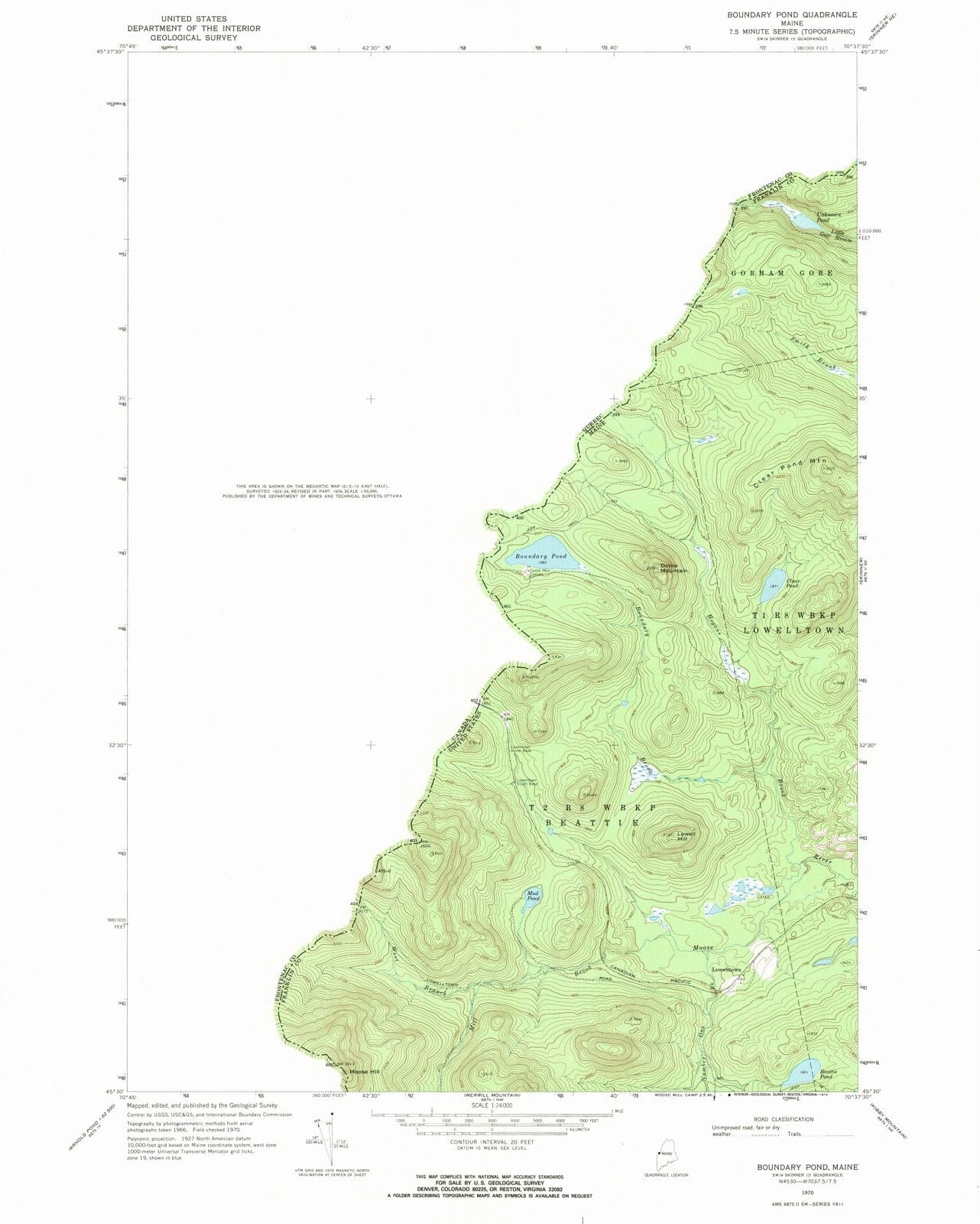 1970 Boundary Pond, ME - Maine - USGS Topographic Map