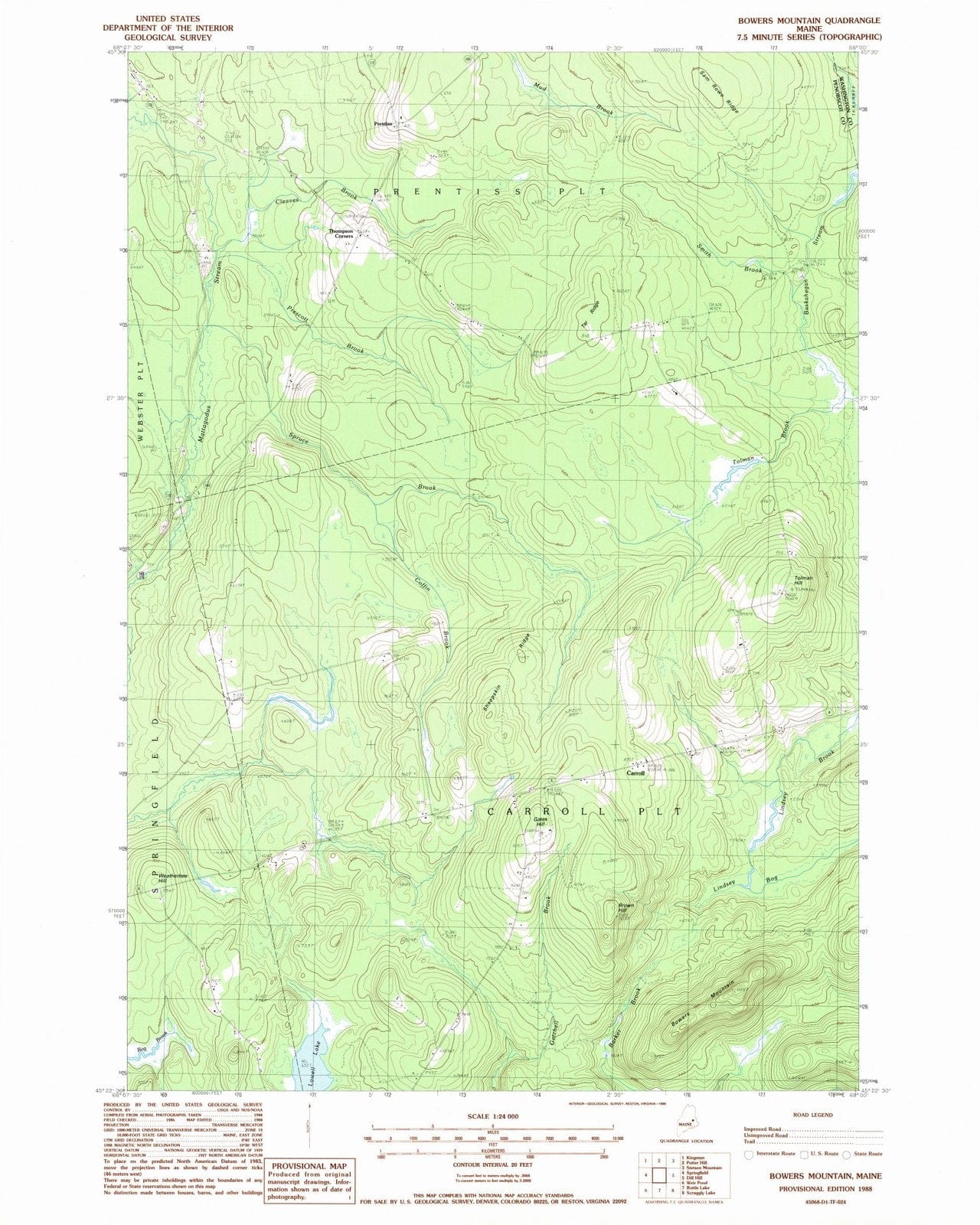1988 Bowers Mountain, ME - Maine - USGS Topographic Map
