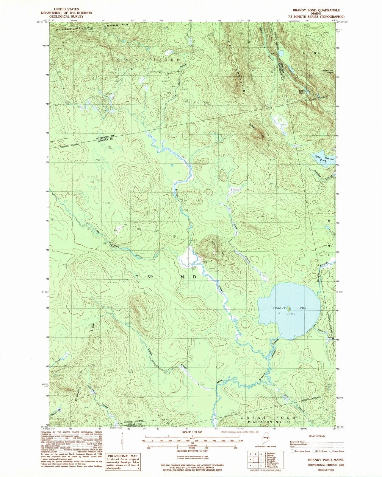 1988 Brandy Pond, ME - Maine - USGS Topographic Map
