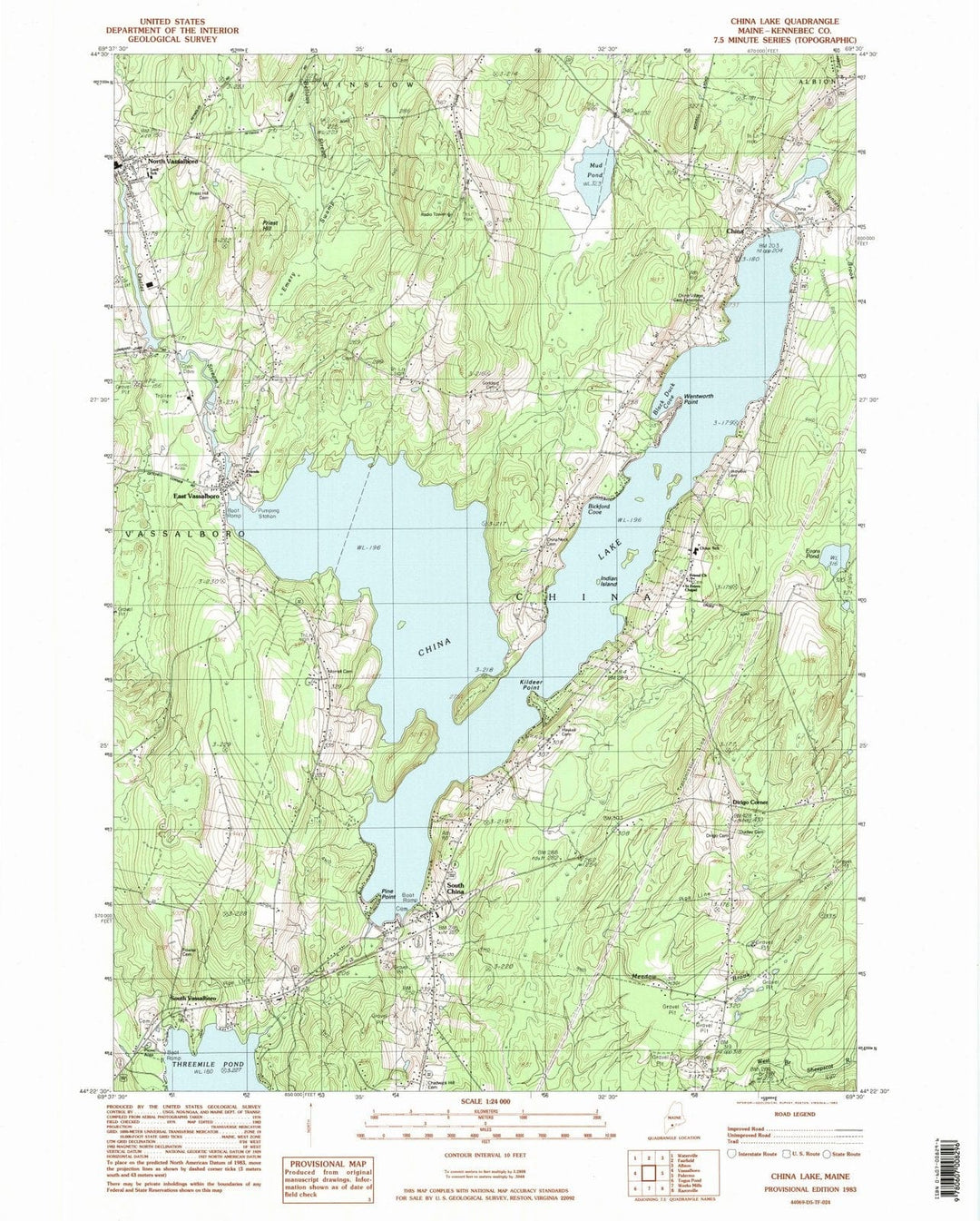1983 China Lake, ME - Maine - USGS Topographic Map